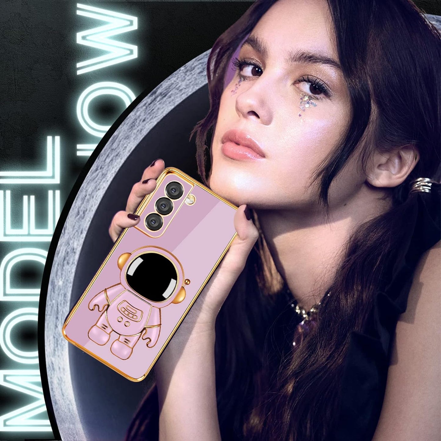 Buleens for Samsung Galaxy S21 plus Case with Astronaut Stand, Women Girls Galaxy S21 plus Cases, Girly Cute 6D Outer Space Heart Pattern Phone Cover for S21+ 6.7 Inch Purple  Buleens   