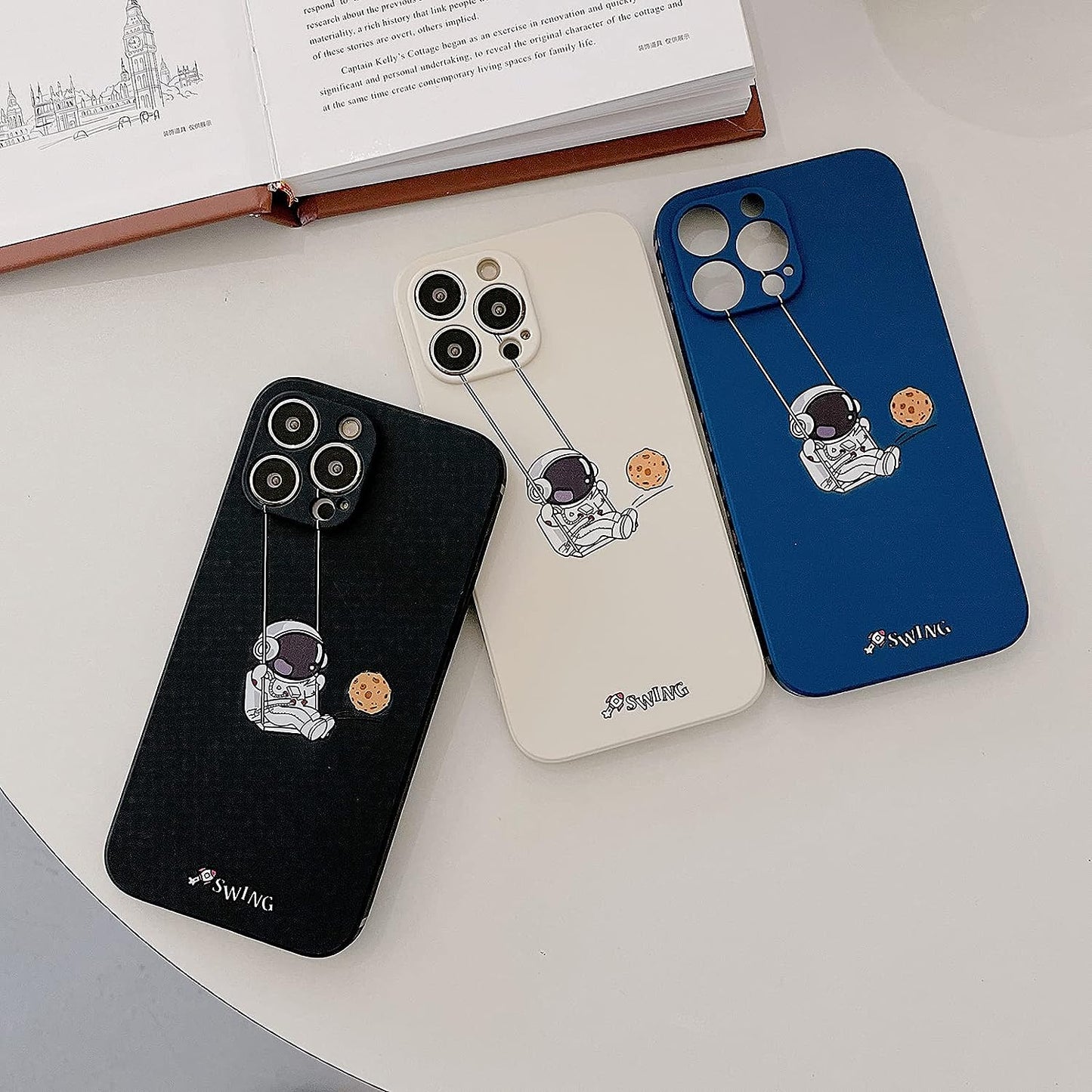 Yonds Queen for Iphone 13 Mini Cute Case, Cool Cartoon Swing Astronaut Planet Moon Design Stylish Soft TPU Bumper Shockproof Anti-Slip Protector Case (Iphone 13 Mini, Black Planet)  Yonds Queen   