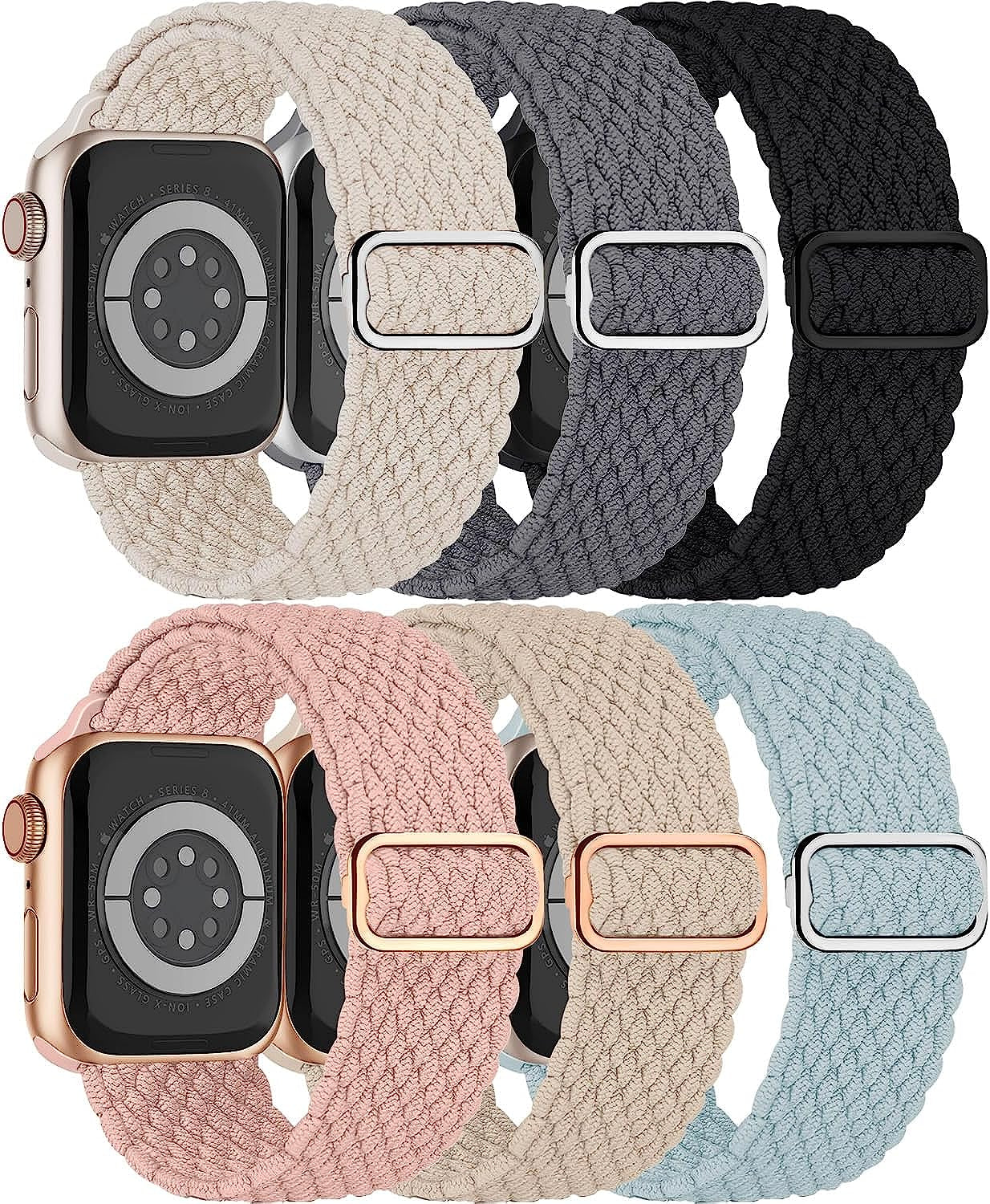 Braided Solo Loop for Apple Watch Band 40Mm 41Mm 38Mm 44Mm 45Mm 42Mm Ultra 49Mm Men/Women,Solace Stretchy Nylon Sport Wristband Strap for Iwatch Bands Series 8/7/6 5/4/3/2/1/SE 44 45 41 40 Mm  DMVEIMAL 03-Black/Grey/Blue/Nude Pink/Nude/Starlight 38mm 40mm 41mm 