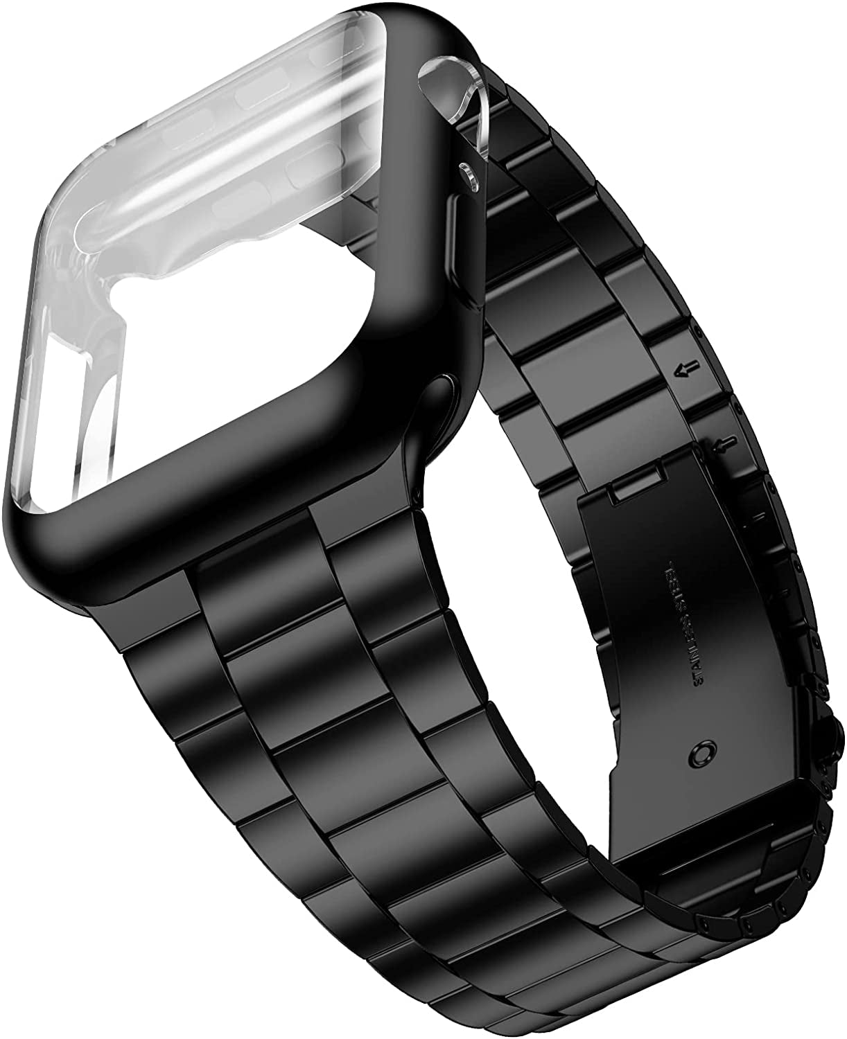 Wolait Compatible with Apple Watch Band 42Mm 44Mm 45Mm 49Mm 38Mm 40Mm 41Mm with Case, Upgraded Business Stainless Steel Band with Screen Protector Cover for Iwatch Series 8/7/6/SE Series 5/4/3/2/1  Wolait Black 38mm 