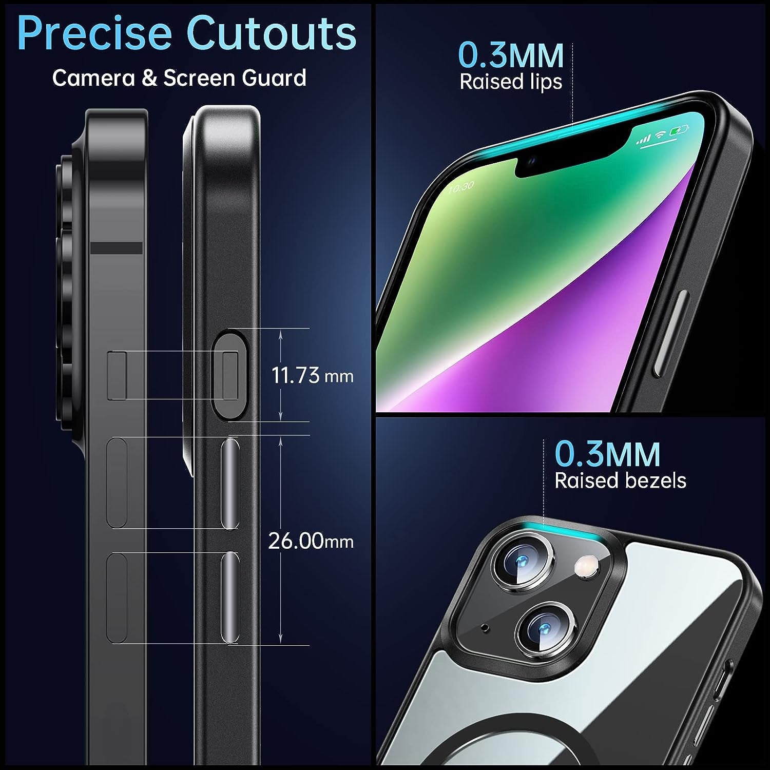 JUESHITUO 2023 Magnetic Slim Crystal Clear Case for Iphone 14 plus Case Magsafe[Not Yellowing][Military Grade Protection][No.1Strong Magnets]Compatible with Iphone 14 plus Magsafe Case 6.7,Space Black  iPhone 14 Plus case Magsafe   