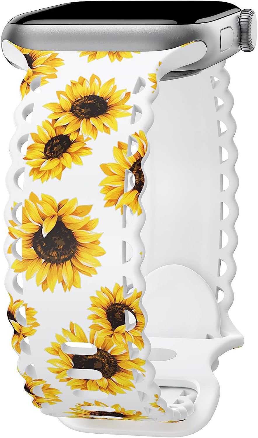 Upfurmach Compatible with Apple Watch Band 41Mm 40Mm 38Mm 49Mm 45Mm 44Mm 42Mm Women Girl, Rose Floral Print Lace Hollow-Out Soft Silicone Sport Bands for Iwatch Ultra SE Series 8 7 6 5 4 3 2 1, Rosb-38  UpfurMach B-Pure Sunflower 41mm/40mm/38mm 