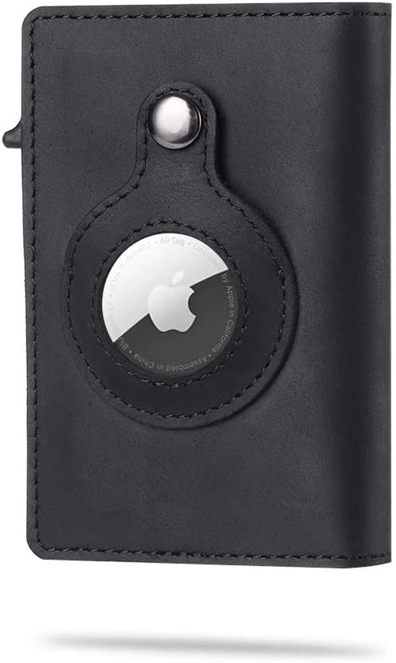 Leather Airtag Wallet RFID Blocking (Trifold, Bifold, and Money Clip Wallets, Black Genuine Leather)  Guangzhou Dolly Import & Export Co., Ltd. PU Suede Leather Black Trifold, Bifold, and Money Clip Wallets 