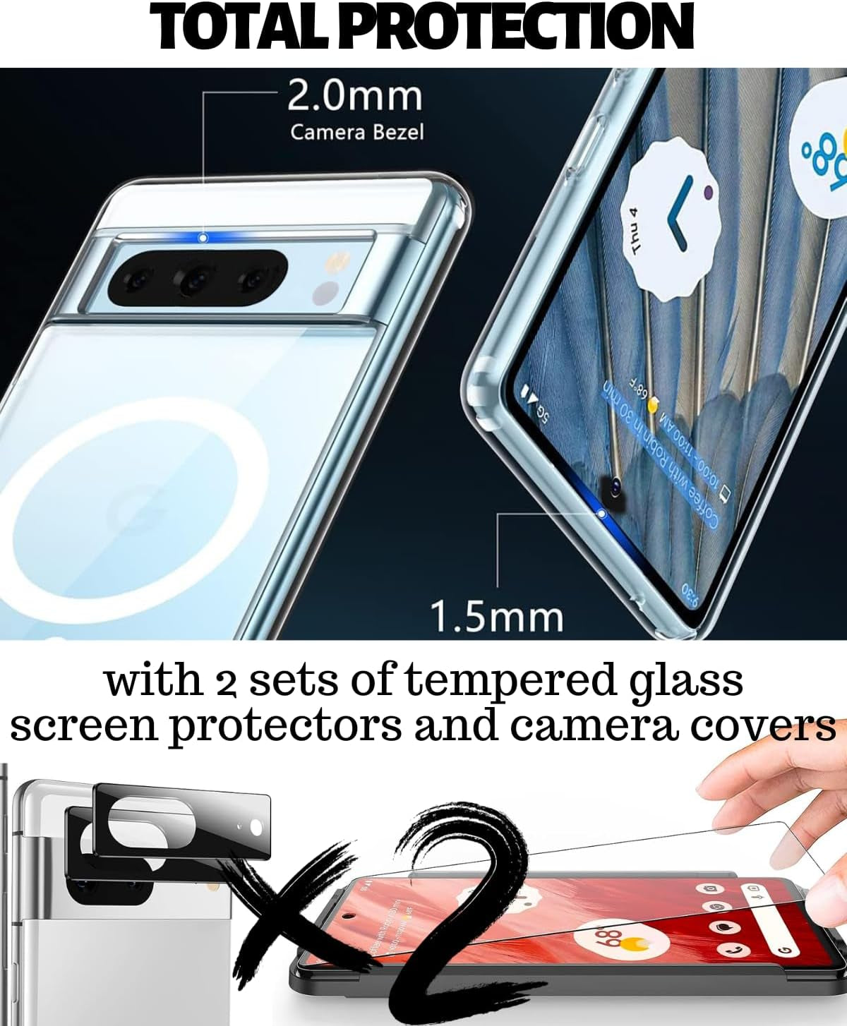Caseborne Compatible with Google Pixel 8 Pro Case - [5-In-1] Ultra Clear Hybrid [Anti-Yellowing], Magnetic Compatible, with Screen Protector and Cameras Shield - Crystal Clear  Caseborne   