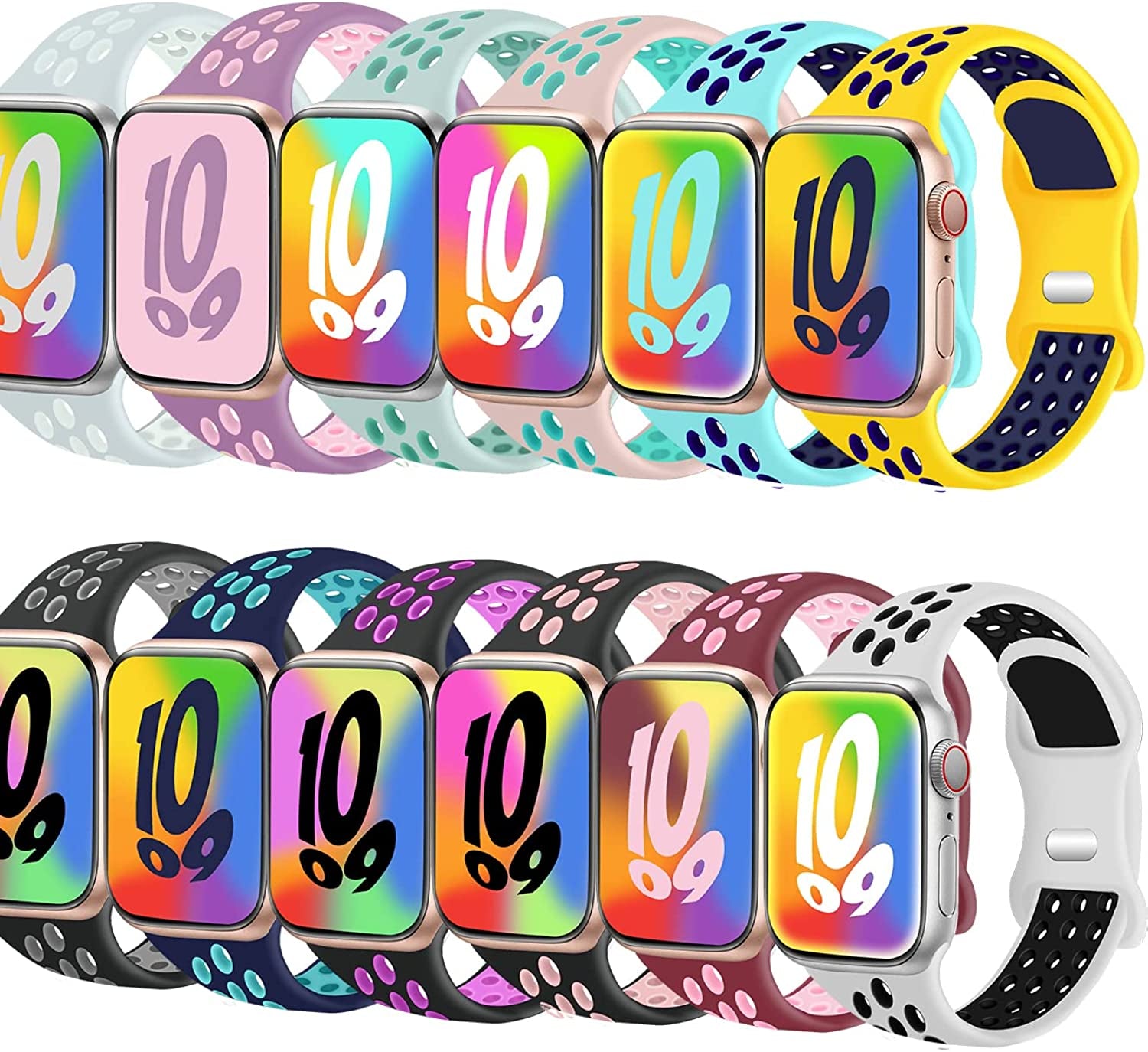 12 Pack Compatible with Apple Watch Band 49Mm 45Mm 44Mm 42Mm 41Mm 40Mm 38Mm, Breathable Soft Silicone Sport Replacement Strap Men Women for Iwatch Series 8/7/6/5/4/3/2/1/Se/Ultra  Brigtlaiff b. 12 Pack Colors (2) 42/44/45/49mm 