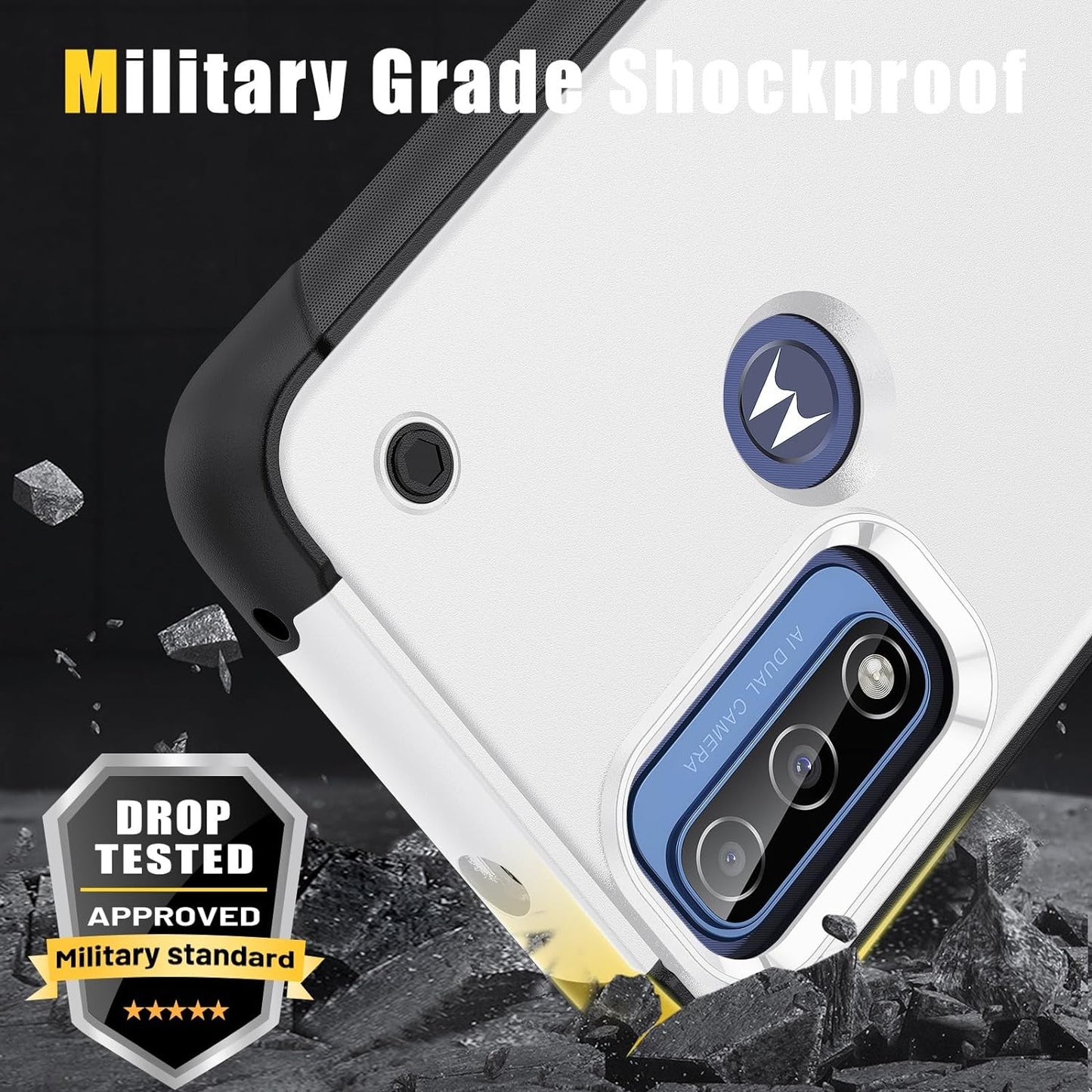 ZIRIA Phone Case Compatible with Motorola G Pure/Moto G Power (2022)/Moto G Play (2023) Case with Kickstand, Rugged Full-Body Protection Case Military Grade Shockproof Case (Color : White+Black)  ZIRIA   