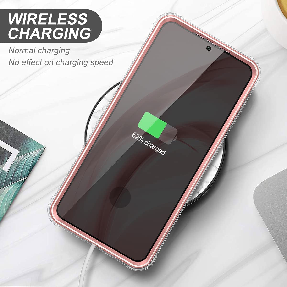 SURITCH for Samsung Galaxy S21 Clear Case 6.2" (Only), [Built-In Screen Protector] Full Body Protective Hard Shell+Soft TPU Phone Case for Samsung S21 -(Rose Gold Edge)  SURITCH   