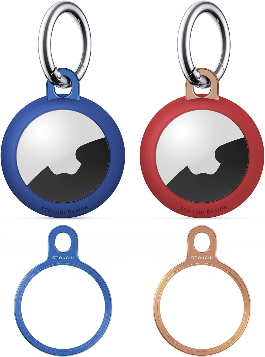 2 Packs Airtag Holder Key Ring with Soft TPU Case, Stouchi Stainless Steel Invisible Slim Keychain Compatible with Airtag 2021 Finder Items, Dog, Key, Backpacks Air Tag Accessories Blue Red  COSCOD   