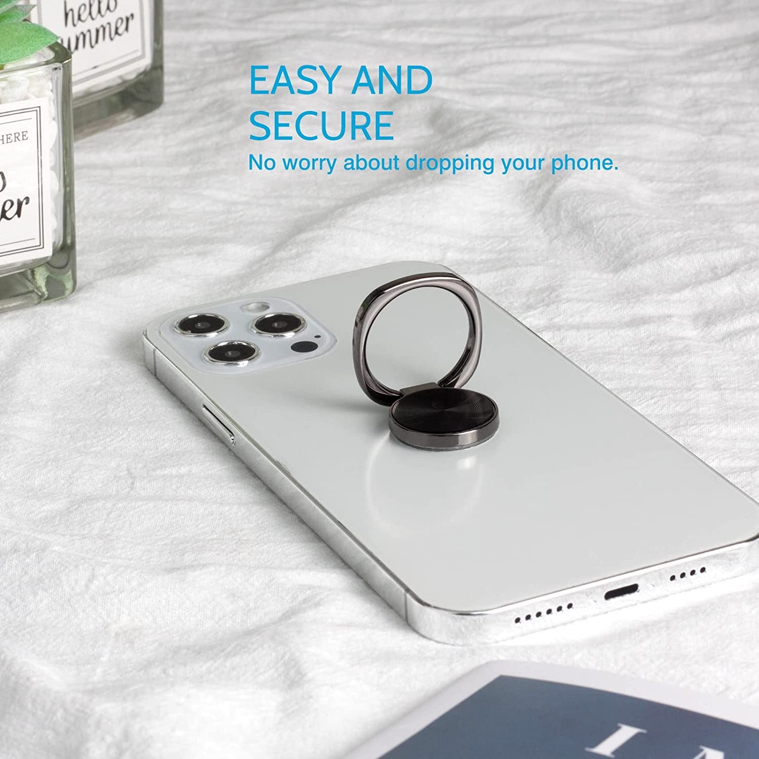 [2 Pack] Rounded CD Texture Cell Phone Ring Holder Stand, 360 Degree Rotation Finger Ring Kickstand with Polished Metal Phone Grip, Smartphone Accessories (Black)  Wansurs   