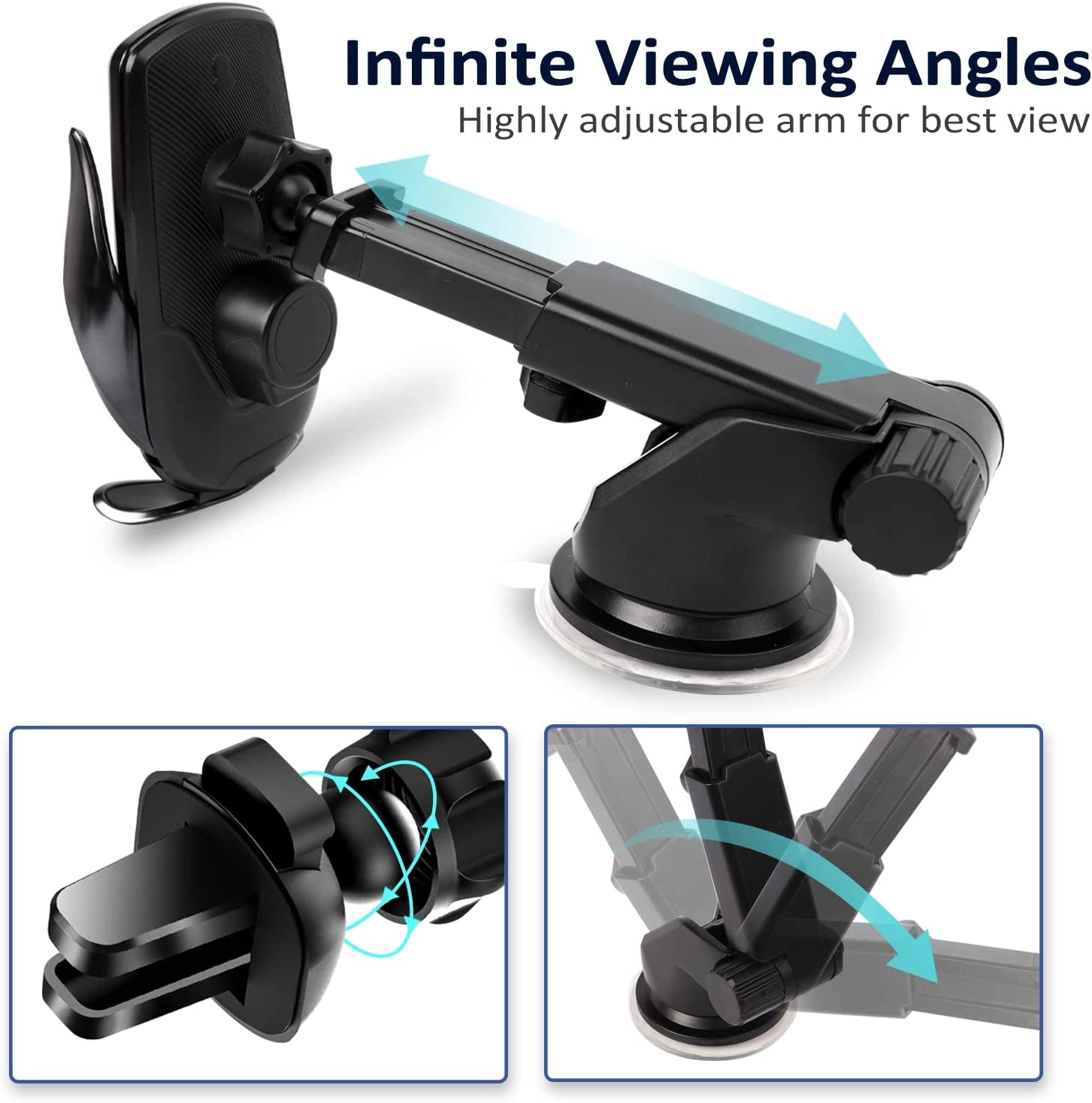 Wireless Car Charger,15W Fast Charging Car Charger Phone Holder Mount, Auto Clamping Car Charger Phone Mount Phone Holder for Iphone 14 13 12 11, Samsung Galaxy S23+ S22, Etc  Wireless Car Charger   