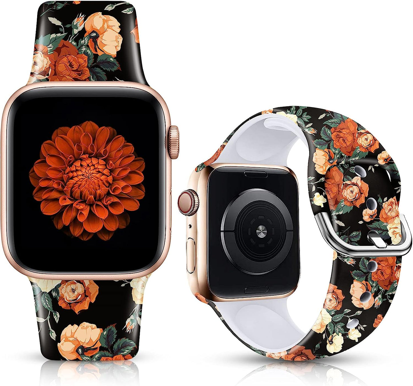 IKANFI Bands Compatible with Apple Watch Band 38Mm 40Mm 41Mm 42Mm 44Mm 45Mm for Women Men Silicone Floral Pattern Printed Band Strap for Iwatch Band SE Series 7 6 5 4 3 2 1 Wristband  IKANFI Peony 42mm/44mm/45mm M/L 
