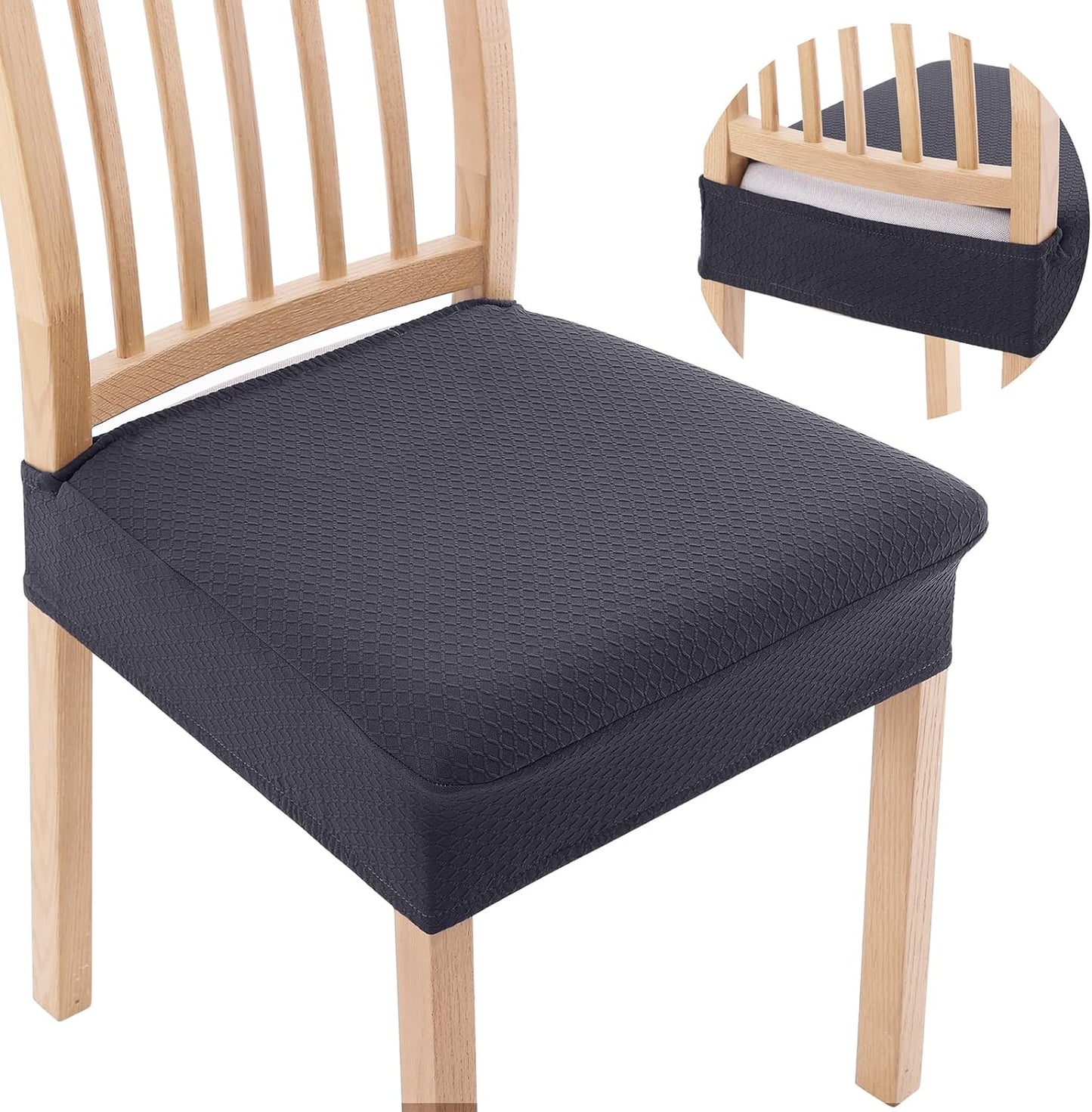 Smiry Stretch Jacquard Seat Covers for Dining Chairs, 6 Pack Washable Dining Chair Cover Dining Room Chair Seat Covers, Beige  smiry Dark Grey 4 