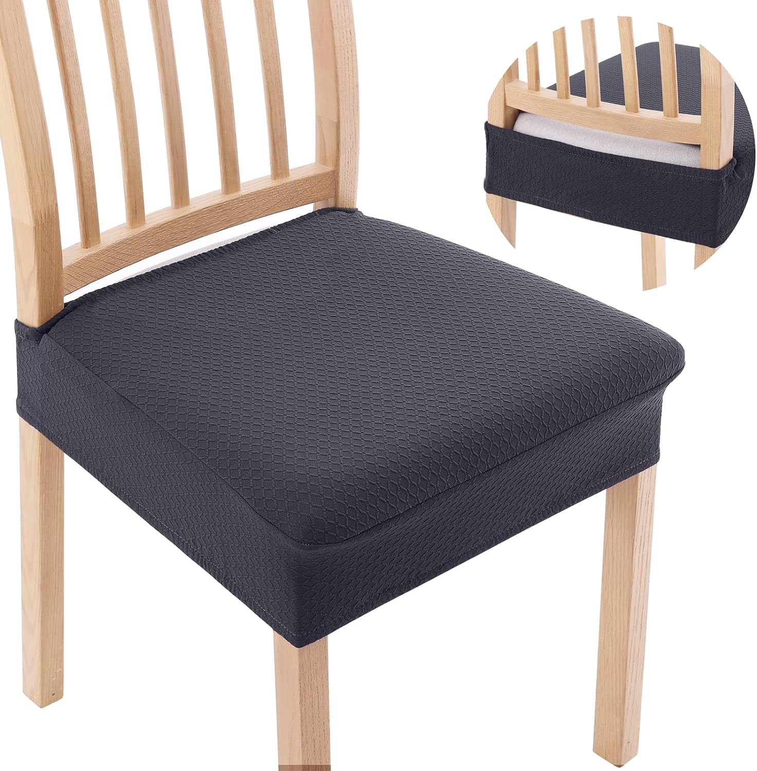 Smiry Stretch Jacquard Seat Covers for Dining Chairs, 6 Pack Washable Dining Chair Cover Dining Room Chair Seat Covers, Beige  smiry Dark Grey 4 