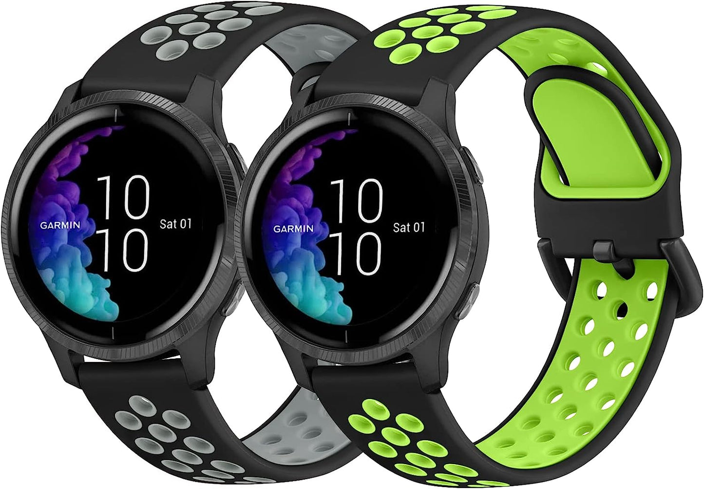 2 PACK Sport Bands for Garmin Venu 2 plus / Venu Sq / Venu / Vivoactive 3 Watch Band Women Men, Soft Silicone Replacement Wristband Sport Strap for Garmin Vivomove Sport, Vivoactive 3 Music, Forerunner 645 / 245 Music Smart Watch  Wanme   