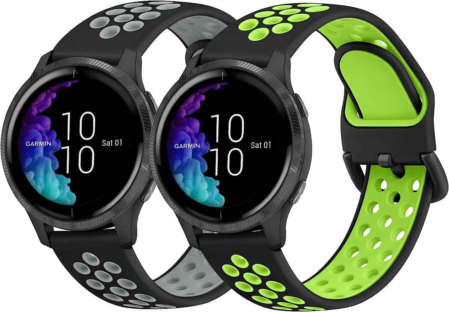 2 PACK Sport Bands for Garmin Venu 2 plus / Venu Sq / Venu / Vivoactive 3 Watch Band Women Men, Soft Silicone Replacement Wristband Sport Strap for Garmin Vivomove Sport, Vivoactive 3 Music, Forerunner 645 / 245 Music Smart Watch  Wanme   