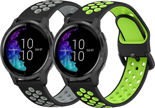2 PACK Sport Bands for Garmin Venu 2 plus / Venu Sq / Venu / Vivoactive 3 Watch Band Women Men, Soft Silicone Replacement Wristband Sport Strap for Garmin Vivomove Sport, Vivoactive 3 Music, Forerunner 645 / 245 Music Smart Watch  Wanme   