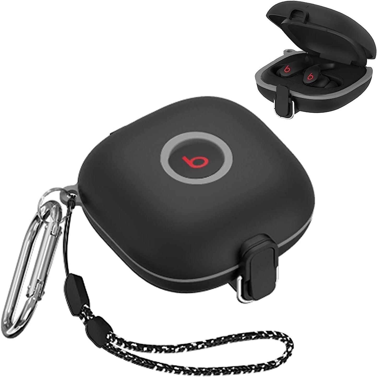 [Upgrade Secure Lock] Beats Fit Pro Case 2021, VAEKNVG Shock-Absorbing Protective Armor Cover for Beats Fit Pro Earbuds Accessories, TPU Hard Shell with Carabiner & Lanyard (Red)  VAEKNVG B-Black  