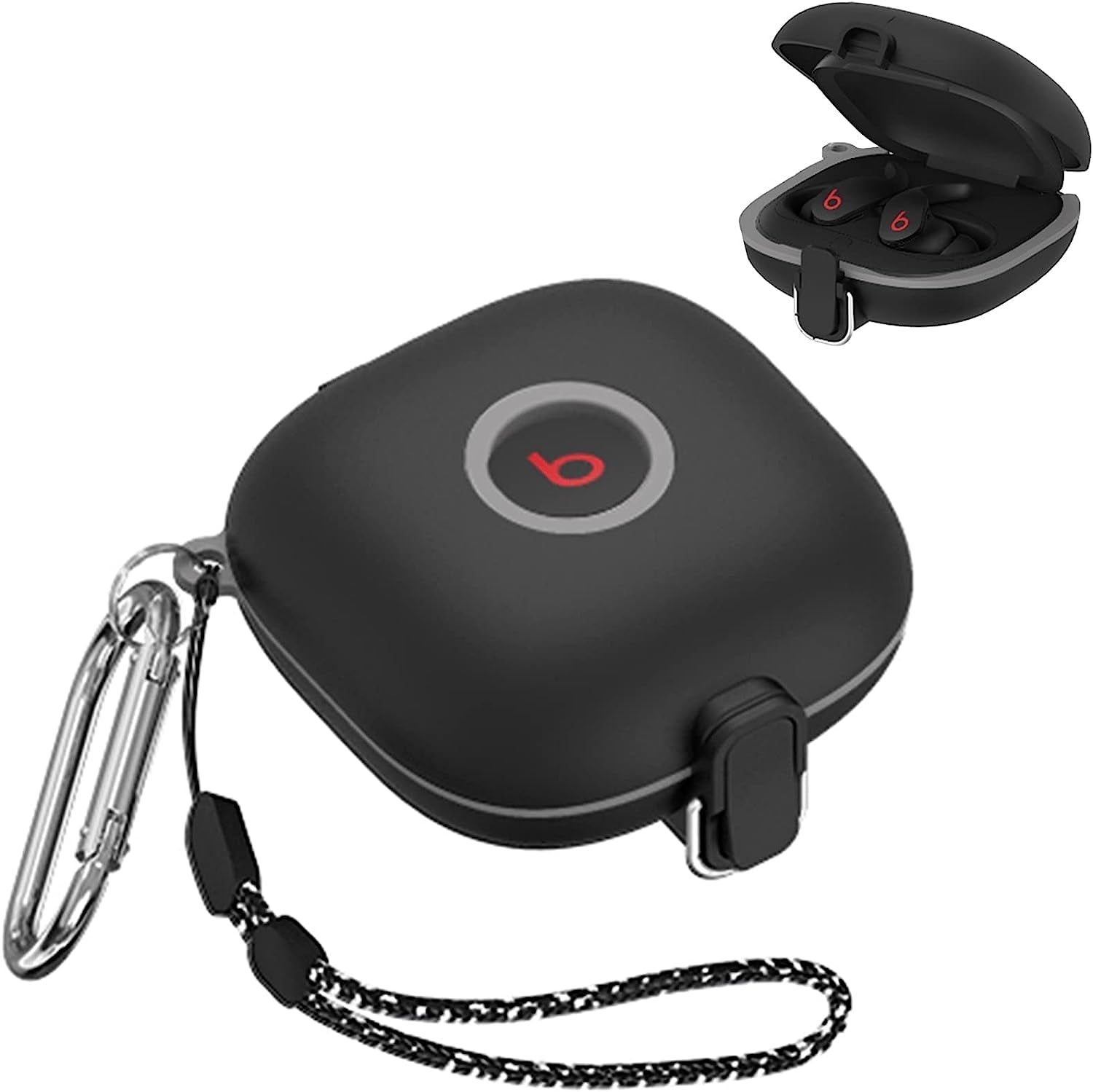 [Upgrade Secure Lock] Beats Fit Pro Case 2021, VAEKNVG Shock-Absorbing Protective Armor Cover for Beats Fit Pro Earbuds Accessories, TPU Hard Shell with Carabiner & Lanyard (Red)  VAEKNVG B-Black  