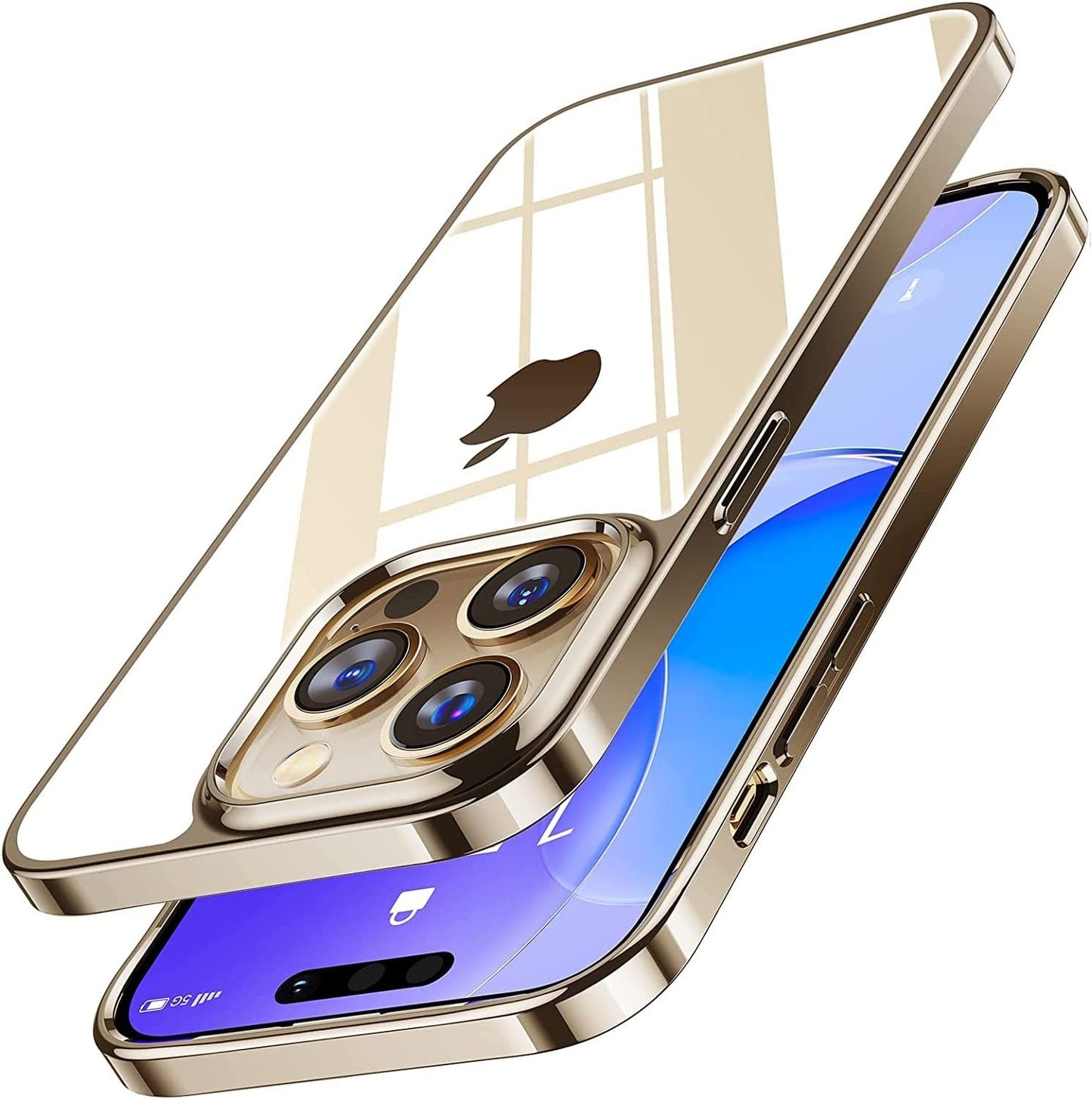 TORRAS Crystal Clear Designed for Iphone 14 Pro Case, Ultra-Thin [Non-Yellowing] [Military Protective Absorber] Slim Fit Soft Silicone TPU Cover for Iphone 14 Pro Phone Case 6.1 Inch, Dark Purple  TORRAS Gold  