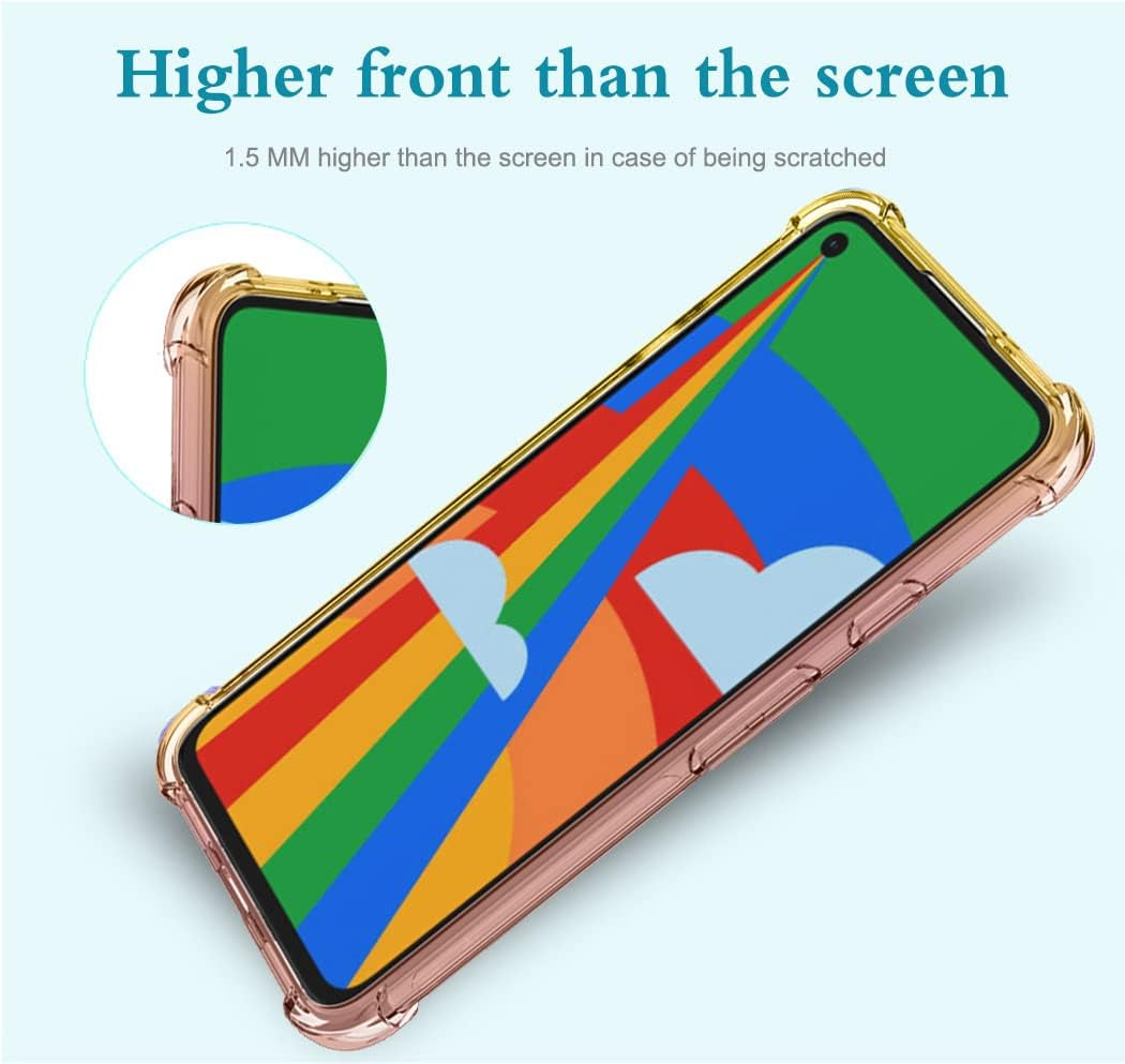 Vokuha for Google Pixel 5 Case with Tempered Glass Screen Protector, Cute Clear Gradient Slim Shockproof TPU Back Phone Protective Cover for Google Pixel 5 Case (Black/Gold)  Vokuha   