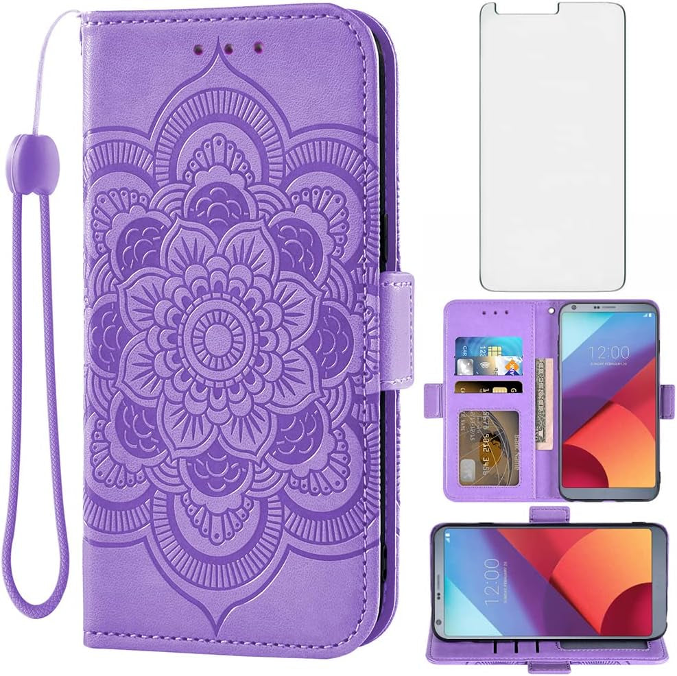 Asuwish Compatible with LG G6 Wallet Case and Tempered Glass Screen Protector Leather Flip Card Holder Stand Cell Phone Cover for LGG6 Thinq LG6 Thin Q G 6 plus G6+ 6G VS988 H872 Women Men Purple  Asuwish   