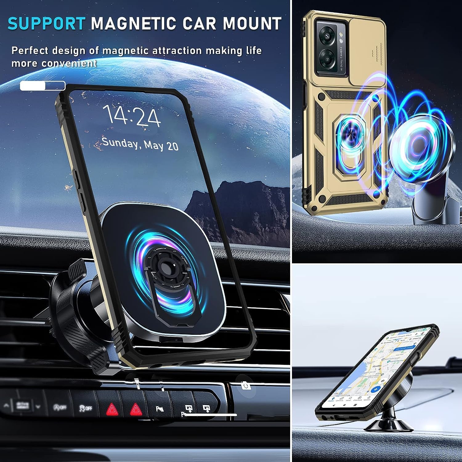 Janmitta Oneplus Nord N300 5G Case Built in Slide Camera Lens Cover and Screen Protector,Heavy Duty Shockproof Full Body Protective Phone Cover,Built in Finger Ring Stable Holder Kickstand,2022 Gold  Janmitta   