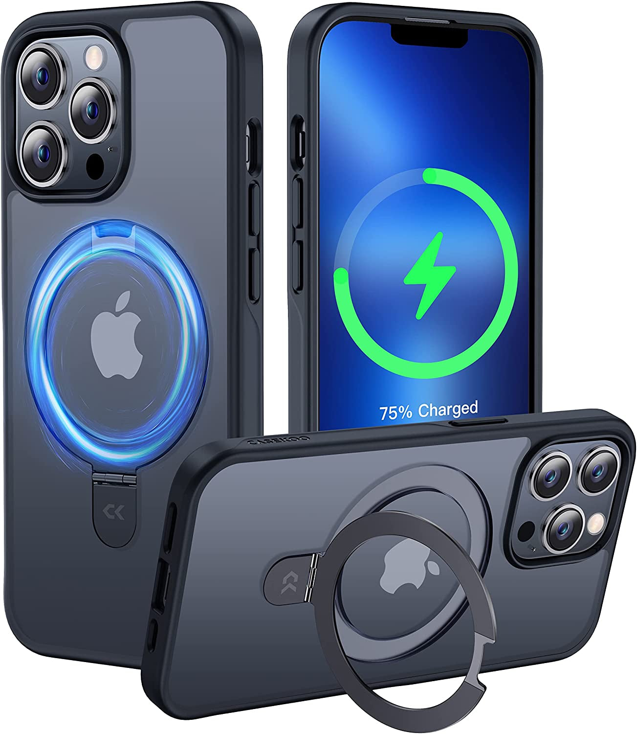 CASEKOO for Iphone 13 Case/Iphone 14 Case with Magnetic Invisible Stand [Military Drop Protection] [Compatible with Magsafe] Shockproof Slim Translucent Matte Cases 6.1 Inch 2022, Black  CASEKOO Black iPhone 13 Pro 