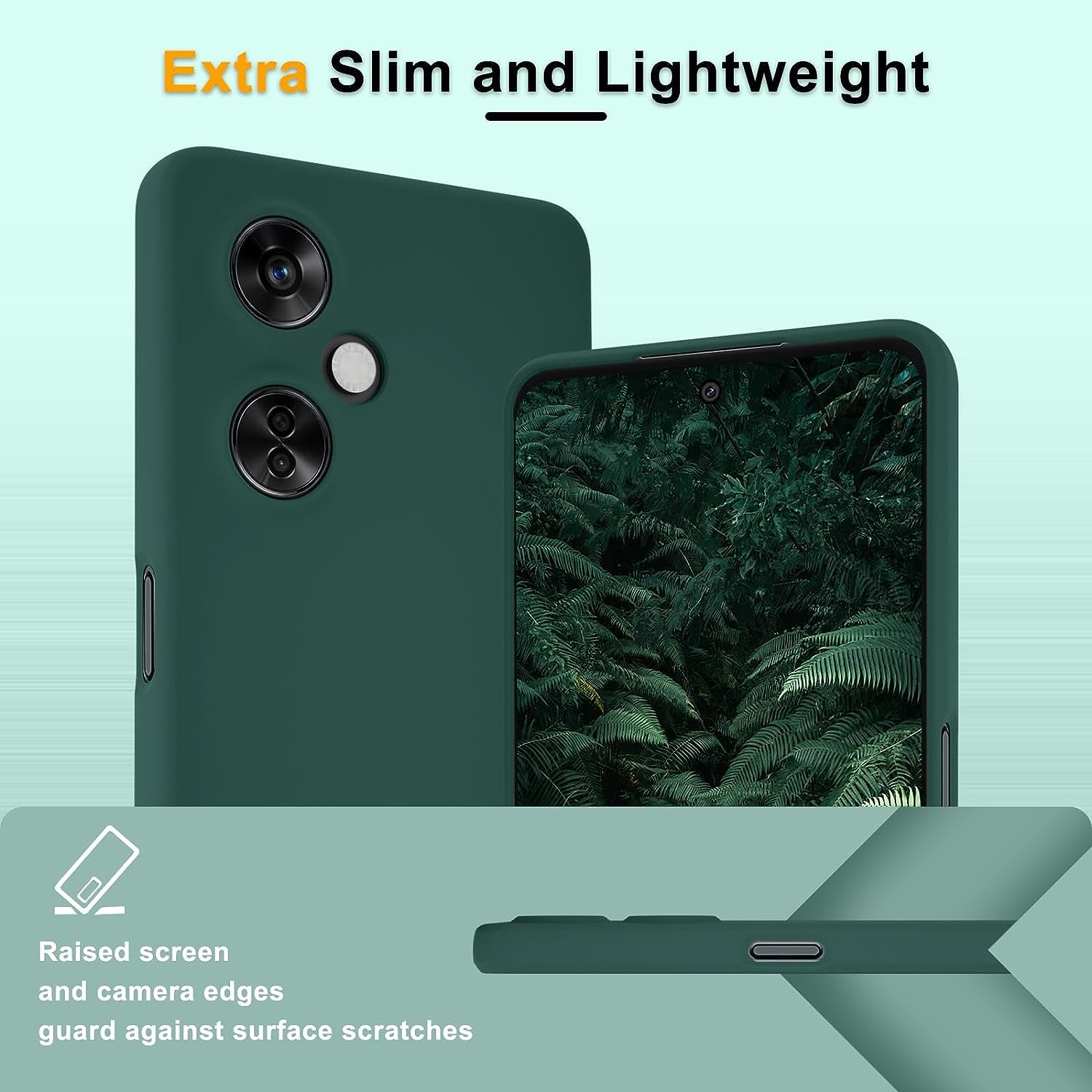 YENAPOON for Oneplus Nord N30 5G Case and 2 Pack Tempered Glass Screen Protector, Slim Liquid Silicone Shockproof Protective Case - Dark Green  YENAPOON   