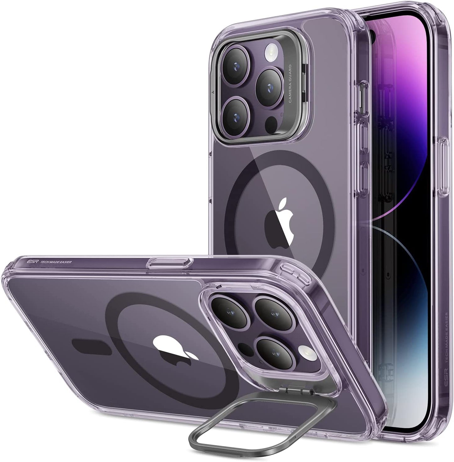ESR Classic Stand Case with Halolock, Compatible with Iphone 14 Plus, Magsafe Compatible Case with Stand, Military Grade Protection, Built-In Camera Ring Stand, Scratch Resistant Back, Clear  ESR Clear Purple Iphone 14 Pro 