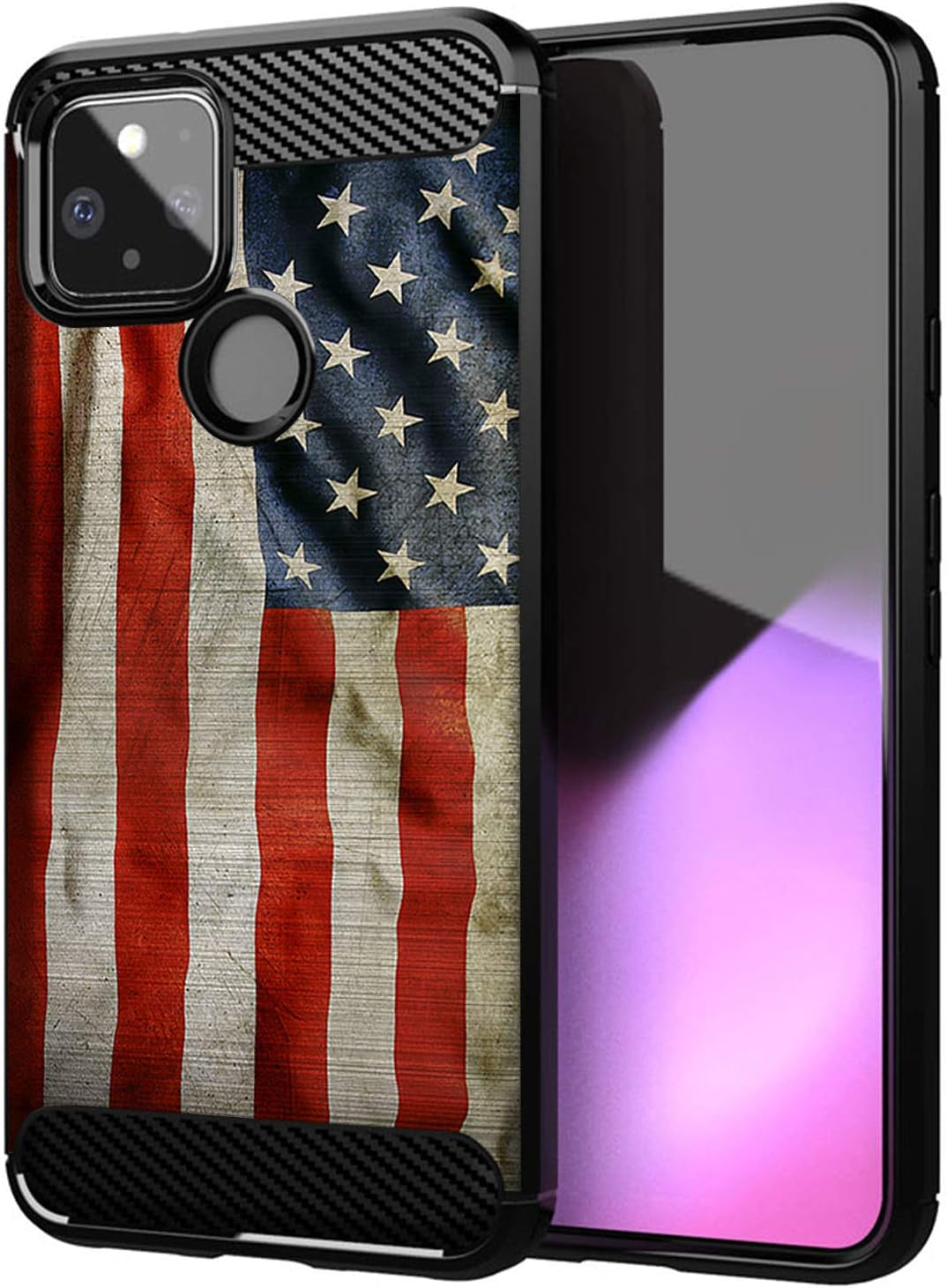 Casesondeck Slim Case Compatible with [Google Pixel 4A 5G (2020)] Thin Scratch Preventing TPU, Matte Finish Carbon Fiber Texture Edges (Mexican Skull)  CasesonDeck American Flag  