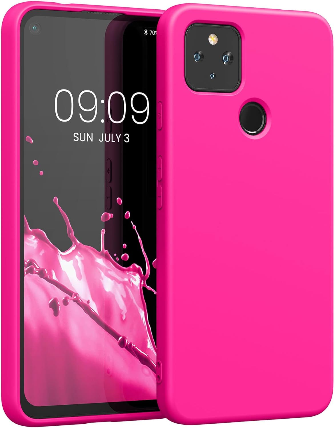 Kwmobile Case Compatible with Google Pixel 4A 5G Case - Slim Protective TPU Silicone Phone Cover - Black Matte  KW-Commerce Neon Pink  