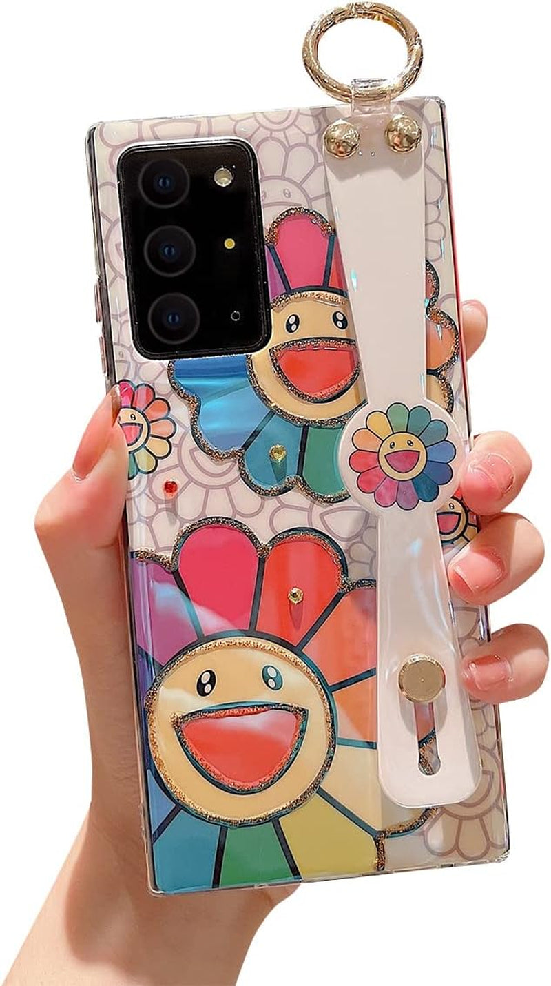 Lastma for Samsung Galaxy Note 20 Ultra Case Cute with Wrist Strap Kickstand Case 5G Glitter Bling Cartoon IMD Soft TPU Shockproof Protective Phone Cases Cover for Girls and Women - Purple Butterfly  Lastma Sunflower  