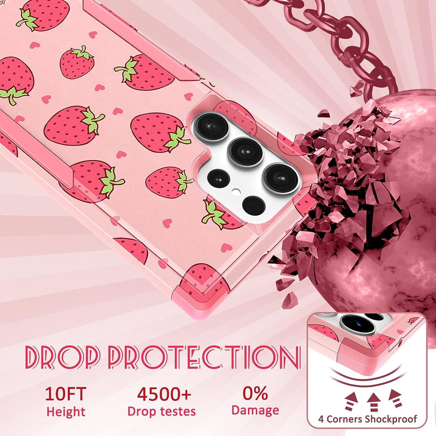 Plakill for Samsung Galaxy S22 Ultra Case Heavy Duty Protective Designer Strawberry Drop Tested Cute Cases for Men Women Girls Shockproof Protection Rugged Bumper Phone Cover for S22 Ultra 6.8"  Plakill   