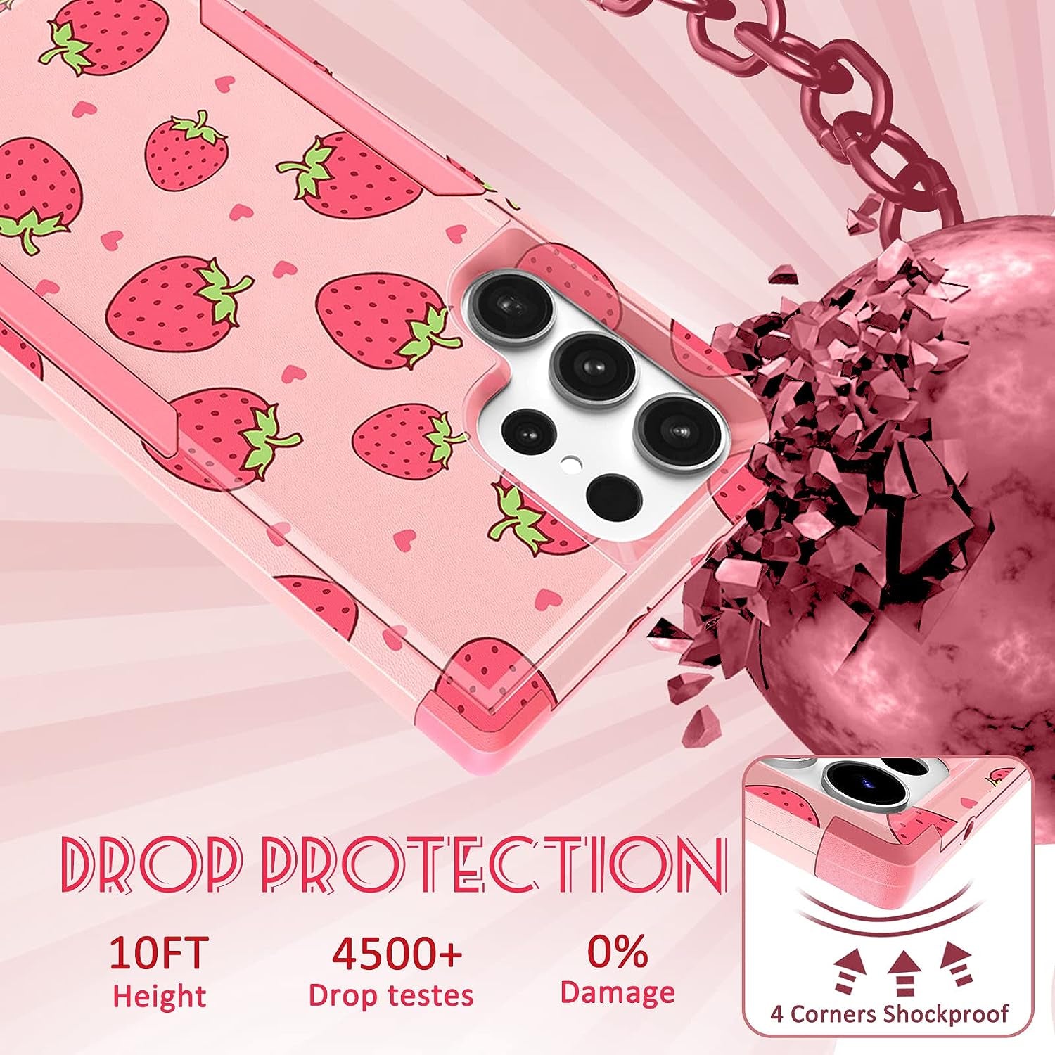 Plakill for Samsung Galaxy S22 Ultra Case Heavy Duty Protective Designer Strawberry Drop Tested Cute Cases for Men Women Girls Shockproof Protection Rugged Bumper Phone Cover for S22 Ultra 6.8"  Plakill   