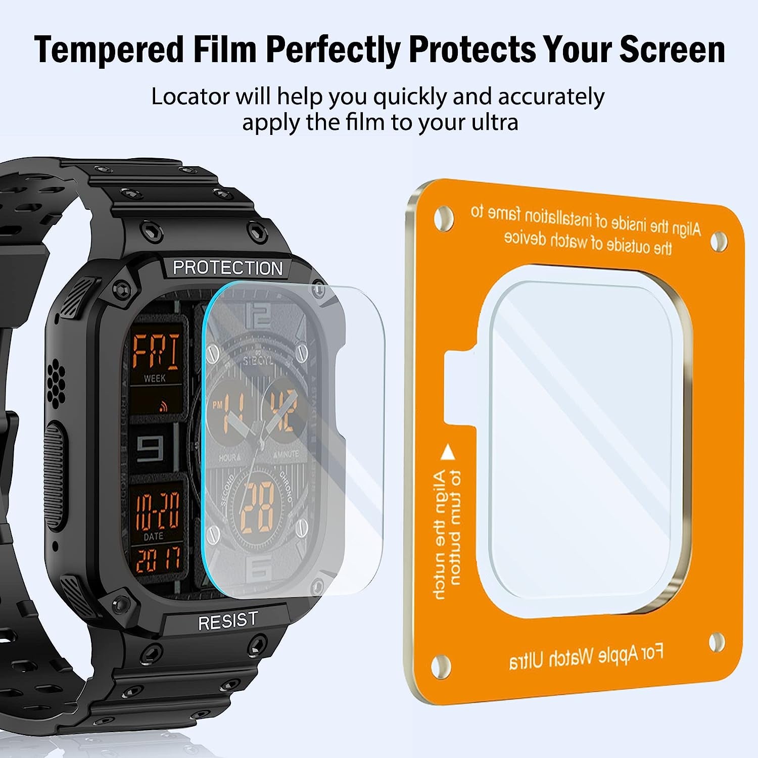 3 in 1 Rugged Band and Bumper Case with Screen Protector for Apple Watch Ultra Band 49Mm, Tempered Glass Film, Shockproof Protective Band for Men, Metal Clasp Sport Armor Band for Iwatch Ultra-Black  BuPa   