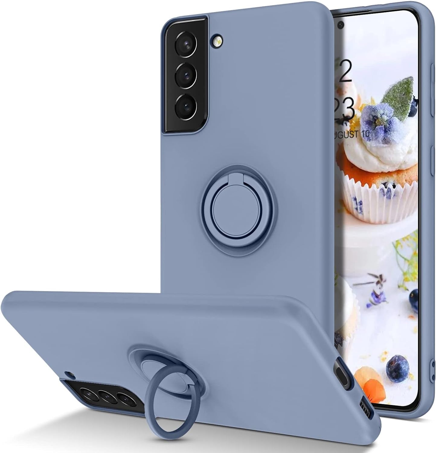 BENTOBEN Compatible with Samsung Galaxy S21 plus Case, Slim Silicone Soft Rubber with 360° Ring Holder Kickstand Car Mount Supported Protective Cases for Samsung Galaxy S21+ plus 6.7", Midnight Green  BENTOBEN V852-Lavender Gray  