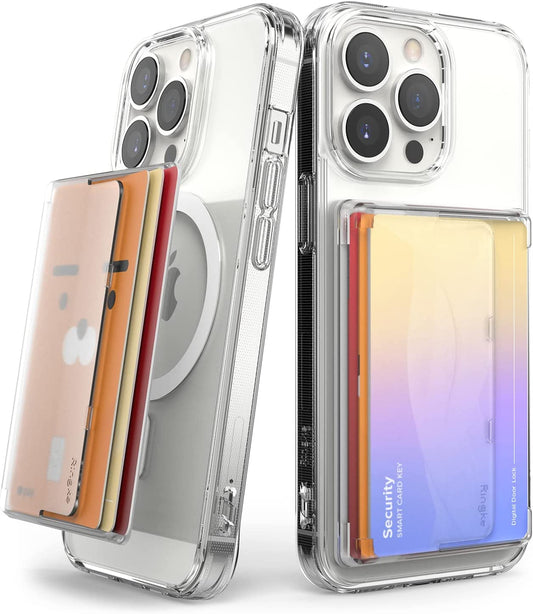 Ringke Magnetic Side Slot Card Holder for Phone Case, Business Card Holder for Back of Phone, ID Credit Card Wallet Compatible with Magsafe, and Iphone 14, 13, 12, Pro Max Mini - Clear Mist  Rearth   