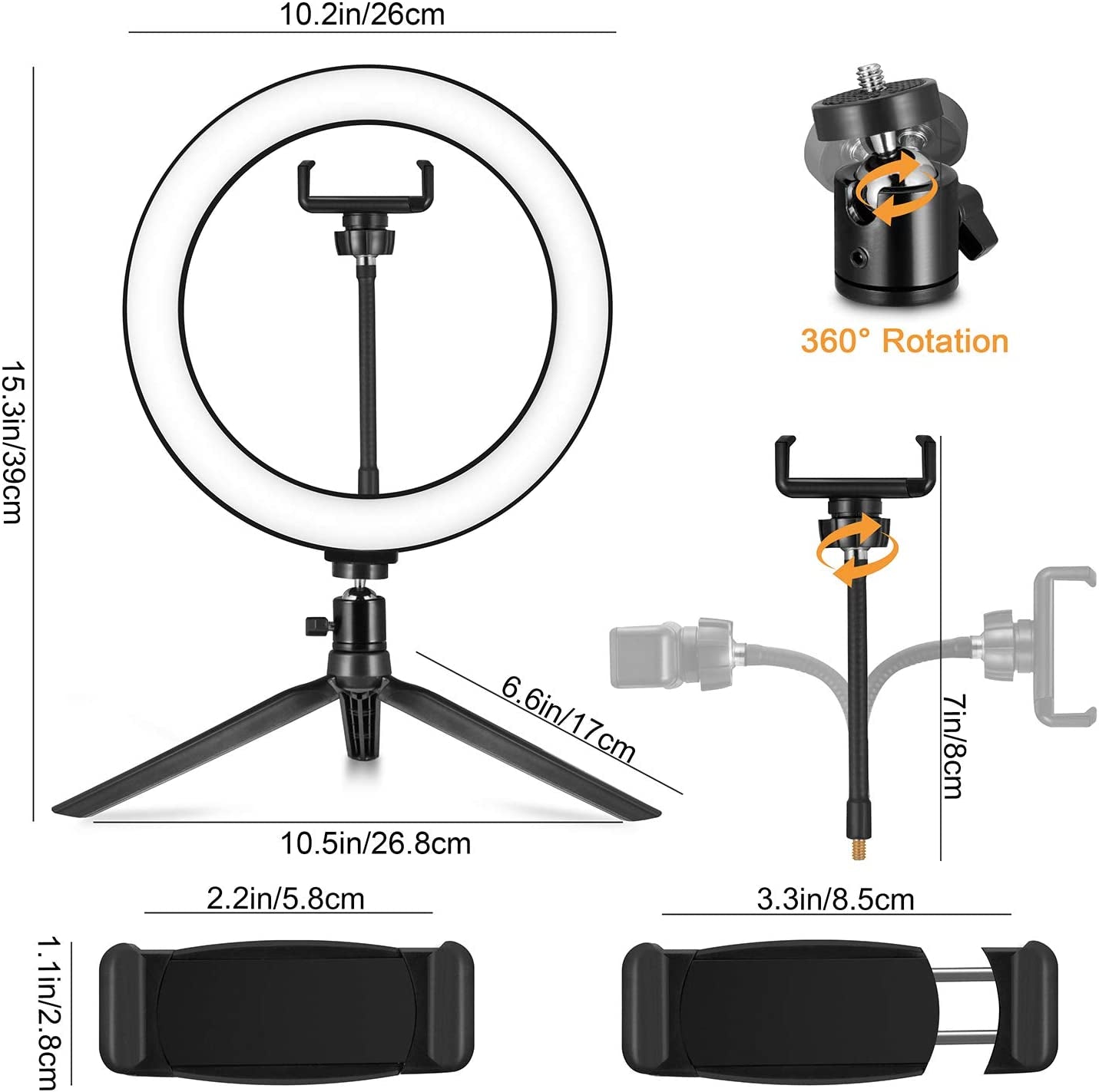 LED Ring Light 10" with Tripod Stand & Phone Holder - Dimmable Desk Makeup Ring Light for Youtube Video Live Stream Makeup Photography, USB Powered with 3 Light Modes & 10 Brightnes  CloudMi   