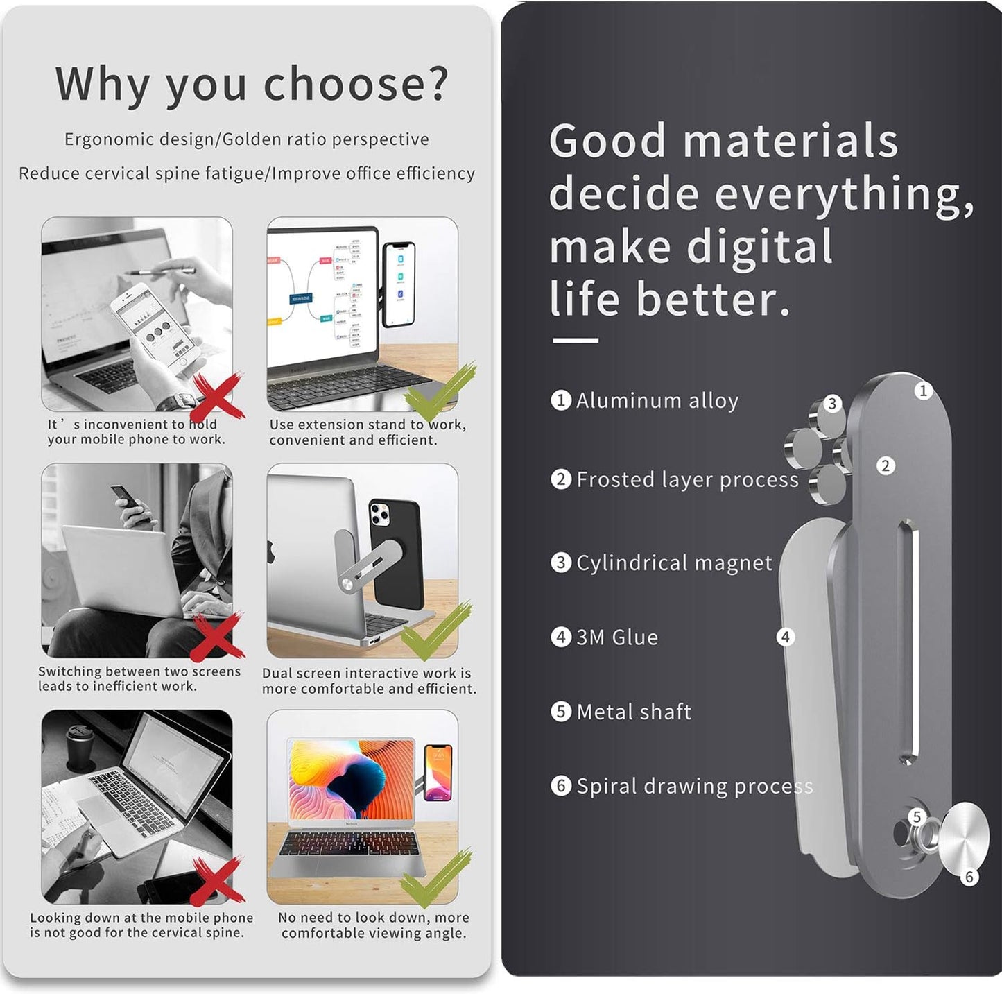 Side Mount Clip for Laptop Magnetic Cellphone Mount Universal Aluminum Alloy Laptop Expansion Bracket Magnetic Cell Phone Holder Fixed Clip on Flat and Slim Monitor or Laptop Monitor (1)  JACKAILL   