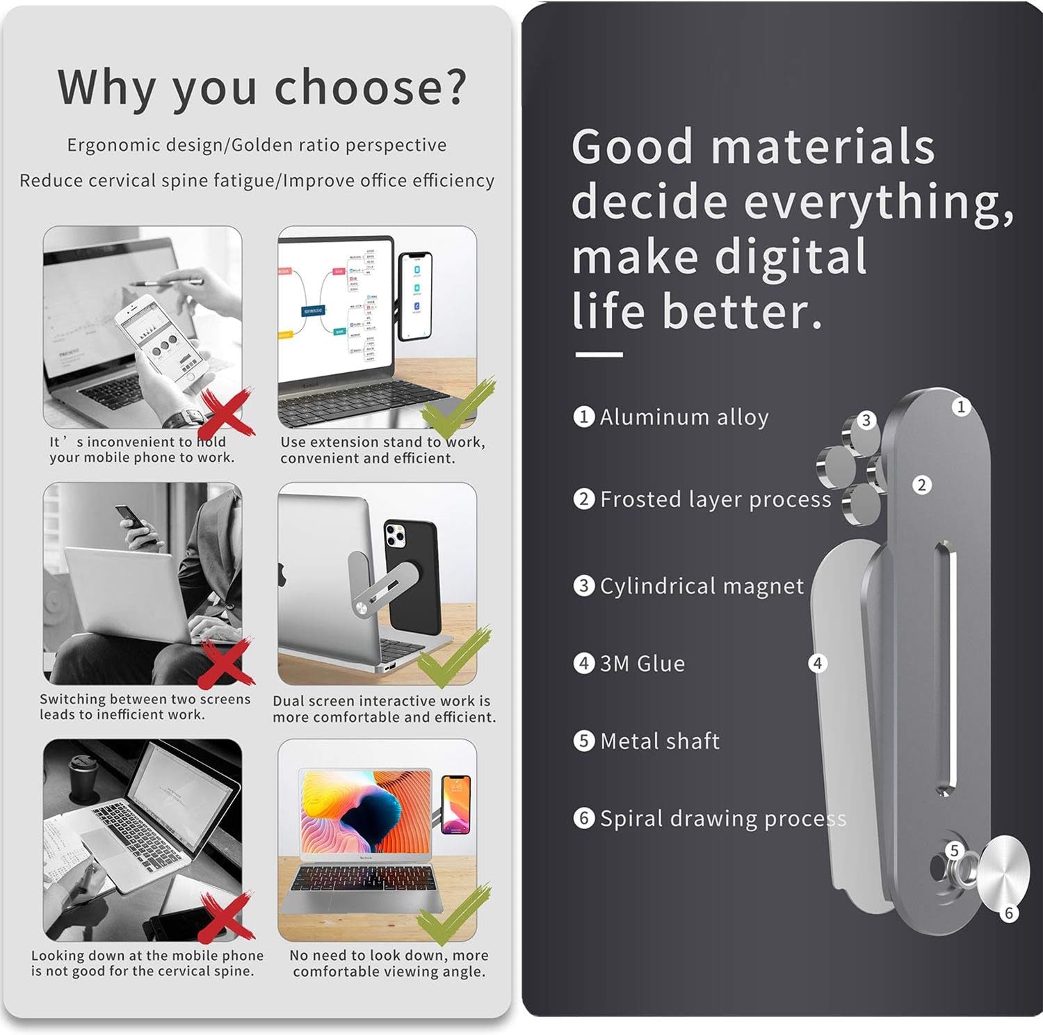 Side Mount Clip for Laptop Magnetic Cellphone Mount Universal Aluminum Alloy Laptop Expansion Bracket Magnetic Cell Phone Holder Fixed Clip on Flat and Slim Monitor or Laptop Monitor (1)  JACKAILL   