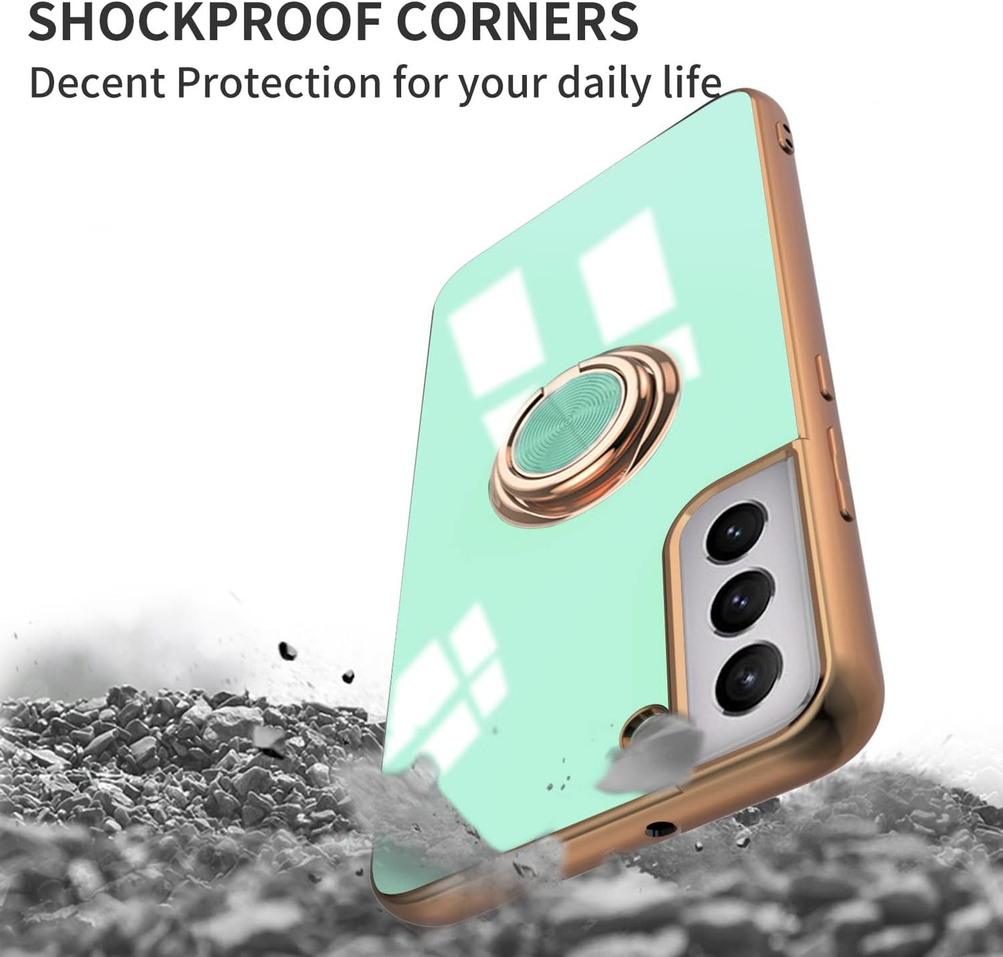 Tnarru Compatible for Samsung Galaxy S22 Case with Ring Holder Kickstand [With Magnetic] Soft TPU Shockproof Electroplated Protective Phone Case for Galaxy S22 5G Light Green  Tnarru   