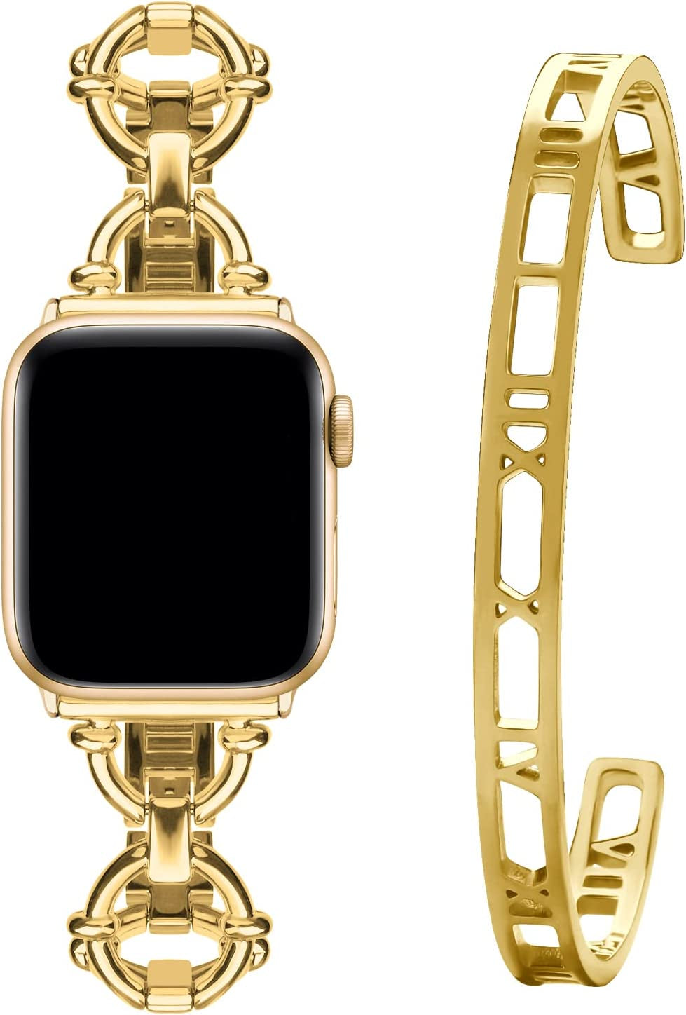 Wutwuk Compatible with Apple Watch Band 38Mm 40Mm 41Mm, Iwatch Bands Strap for Apple Watch SE Series 8 7 6 5 4 3 2 1, Women Dressy Roman Numerals Bangle Bracelets Set, Gold  wutwuk   