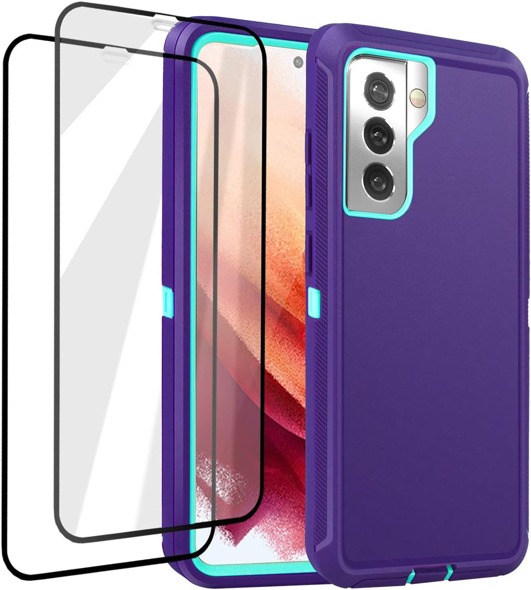 Aicase for Galaxy S21 plus Case with Screen Protector, Heavy Duty Drop Protection Full Body Rugged Shockproof/Dust Proof 3-Layer Military Grade Tough Durable Phone Cover for Samsung Galaxy S21 Plus  AICase Purple/Pool Blue Galaxy S21 Plus 
