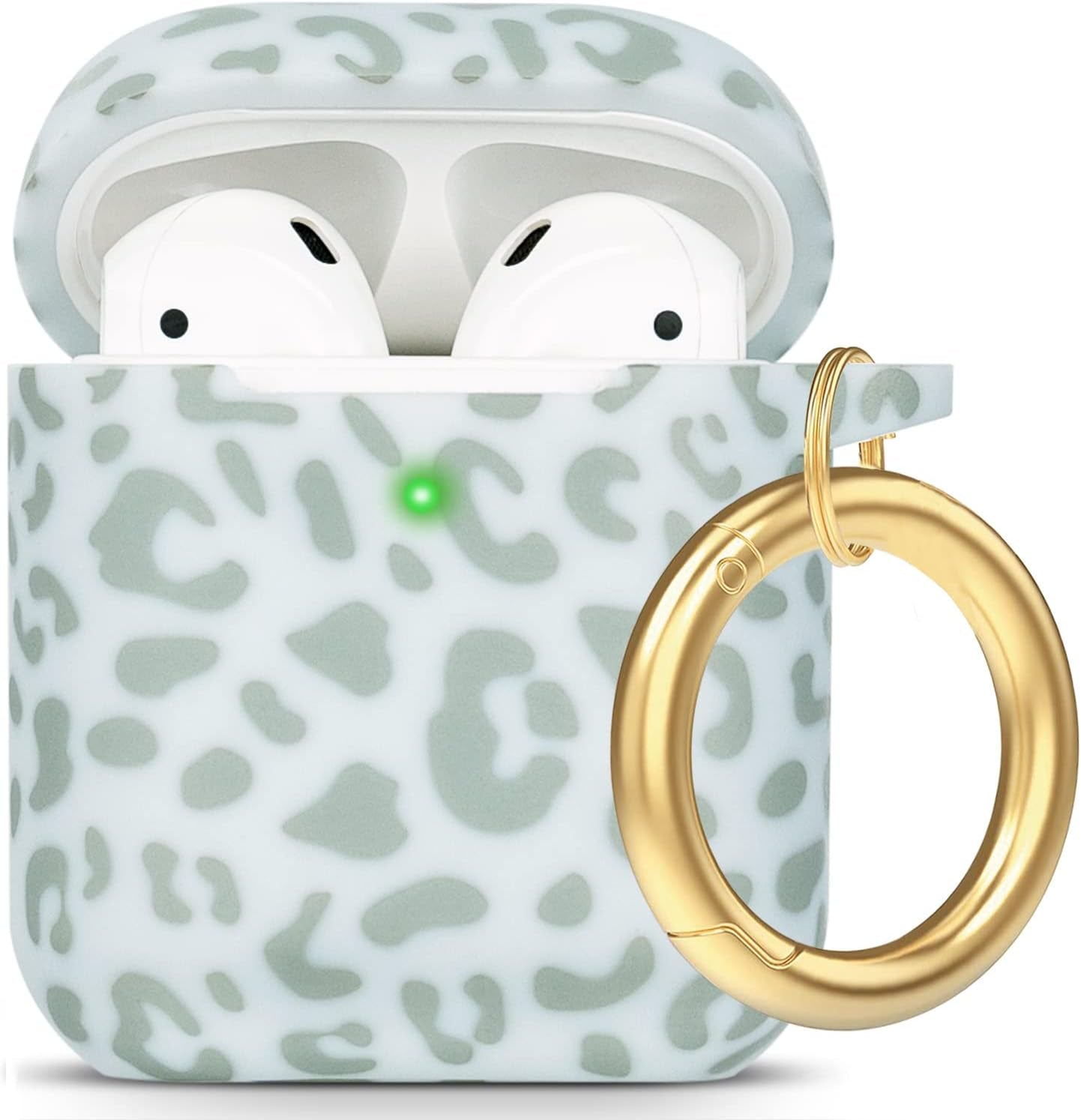 Cheetah Silicone Airpods Case, Gawnock Soft Earpod Case Cover Flexible for Airpods 2Nd/1St Generation Floral Print Cover for Women Girls with Keychain - Khaki Leopard  Gawnock Light Green Leopard  