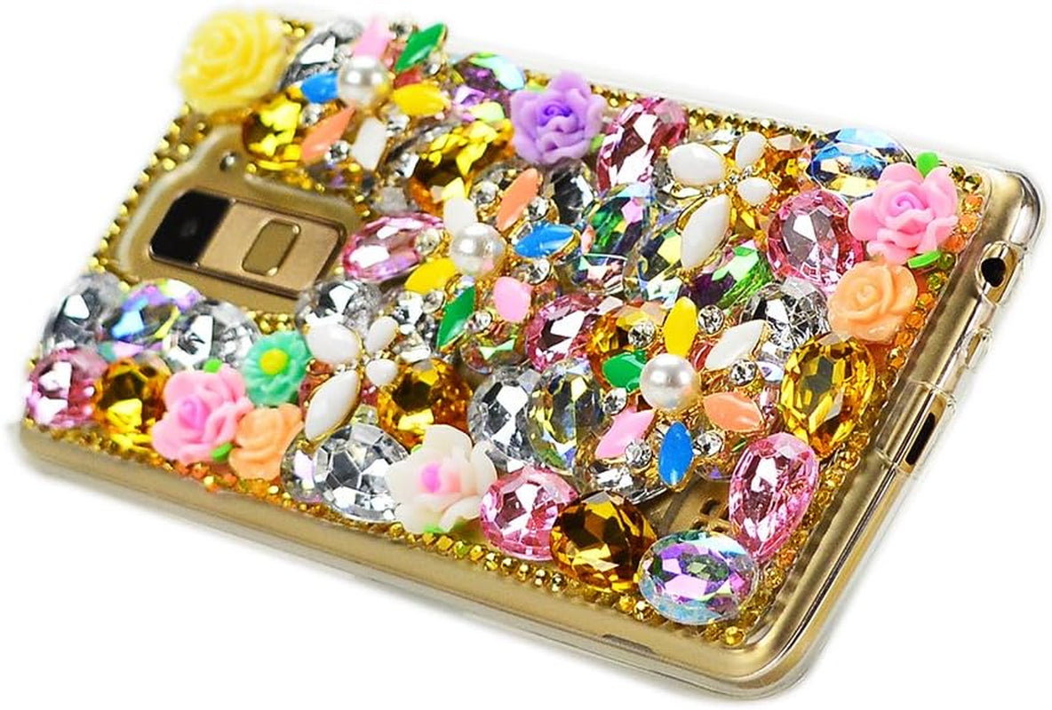 STENES LG G6 / LG G6 plus Case - Luxurious Series 3D Handmade Sparkly Crystal Bling Cover Hybrid Drop Bumper Protection Case with Retro Bows anti Dust Plug - Butterfly Rose Flowers/Yellow  STENES   