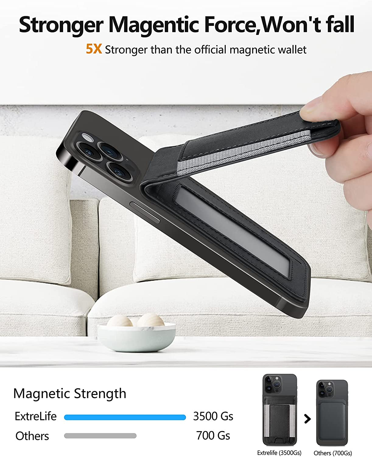 2-In-1 Magsafe Wallet, Up-Grade with Iphone Wallet and Adjustable Stand, Open ID Window, Magnetic Wallet for Iphone 14 Pro Max/14 Pro/14/14 Plus/13/12 Series, 9 Cards Holder, Vegan Leather, Black  ExtreLife   