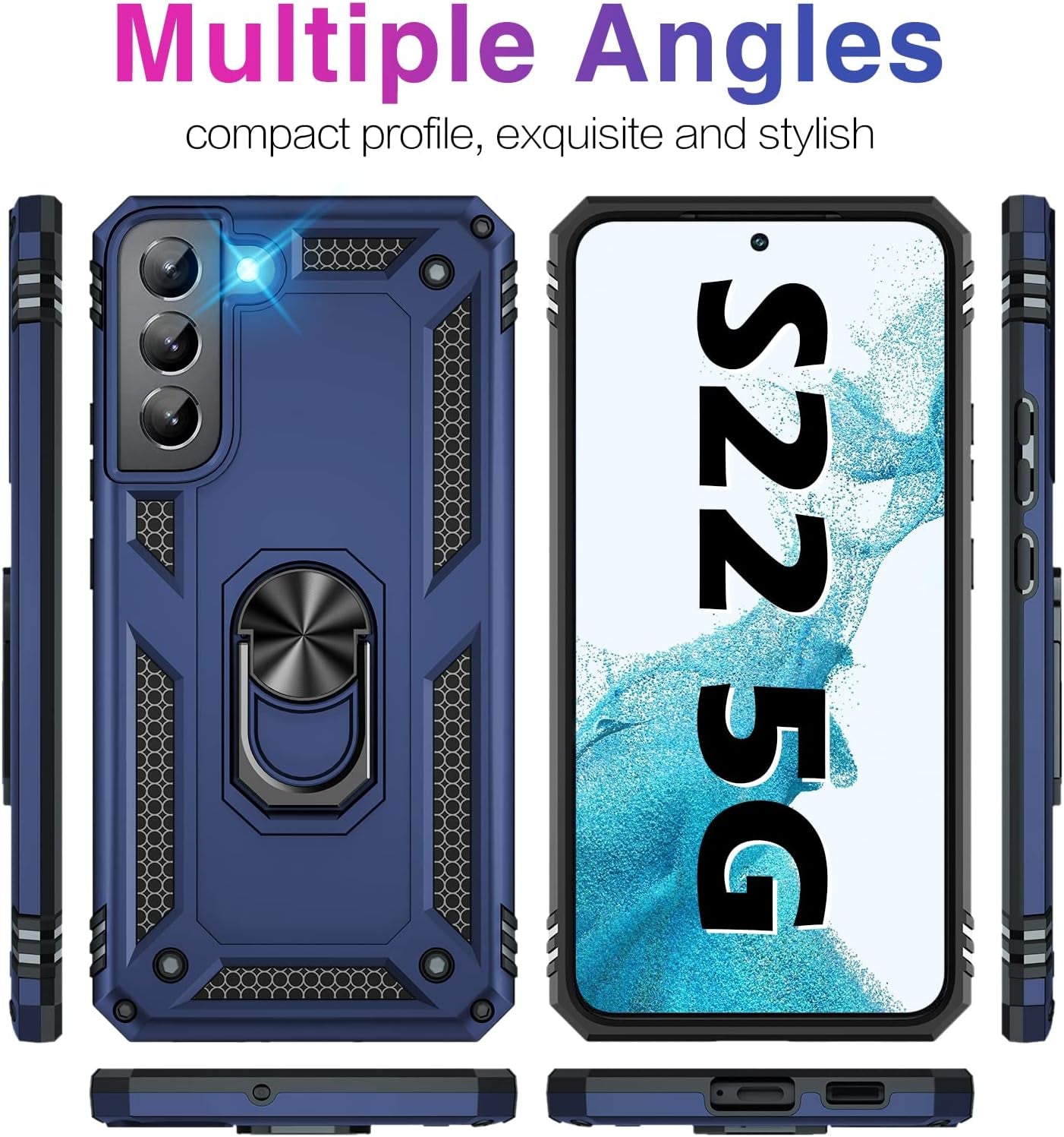 Vaki for Samsung Galaxy S22 5G Case with Built in Screen Protector Military Grade Hard Rugged Cover Heavy Duty Armor Galaxy S22 Phone Cases with Metal Ring Kickstand Shockproof Blue  Vaki   