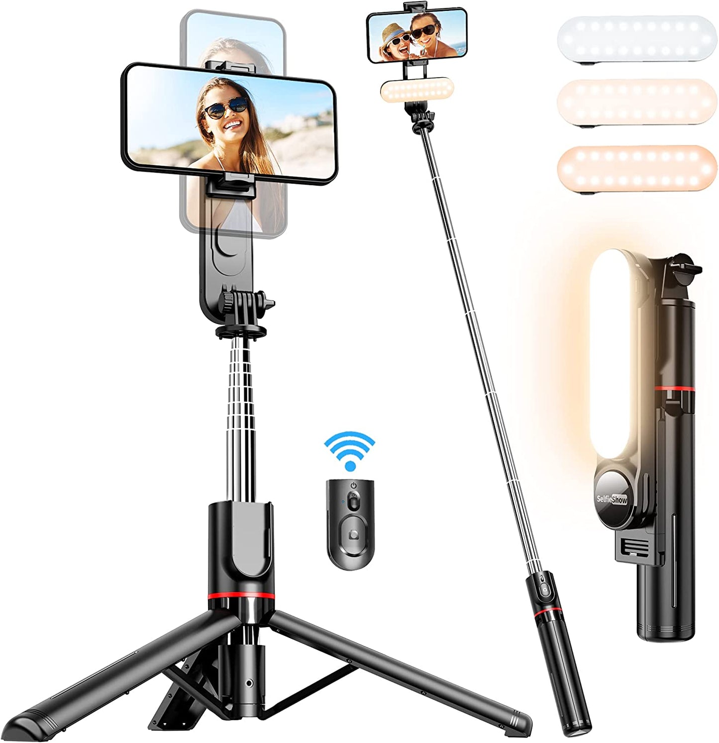 Stable Selfie Stick Tripod with Fill Light, 44 Inch Extendable Selfie Stick with Wireless Remote and Tripod Stand 360 Rotation for Iphone 13/12/11 Pro/Xs Max/Xs/Xr/X/8/7, Samsung and Smartphone  LDP   