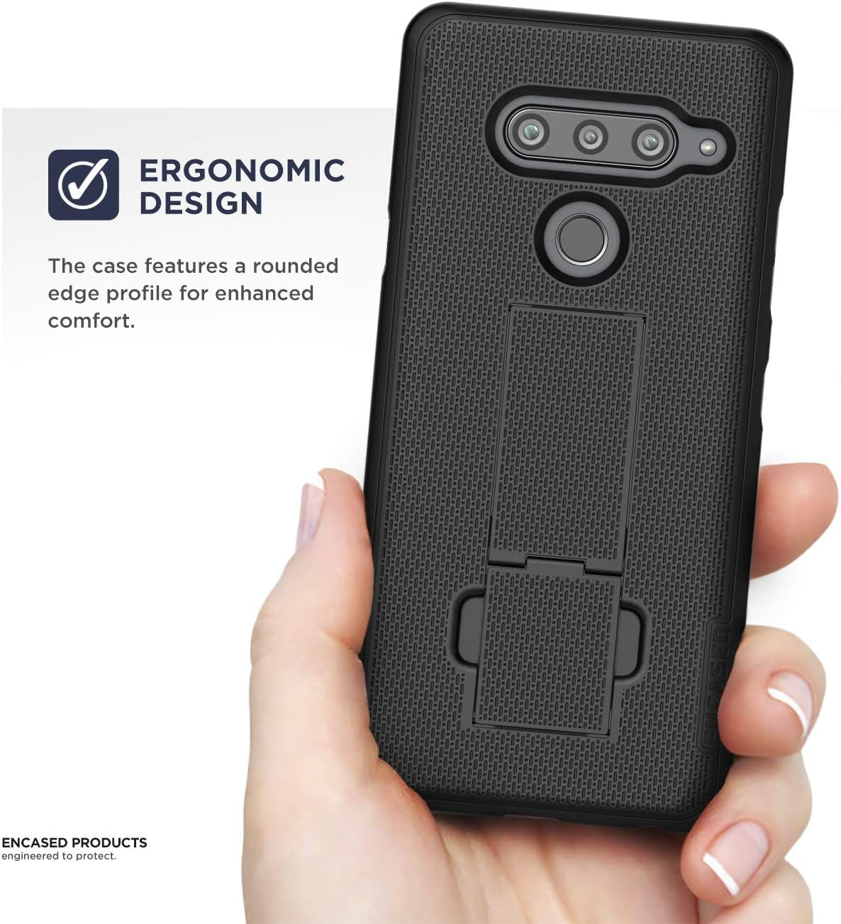 Encased Thin Fit Phone Case for LG V40 Thinq - (Duraclip XC) Holster Shell Combo Belt Clip with Rotating Holster, Black (2018 Release)  Encased   