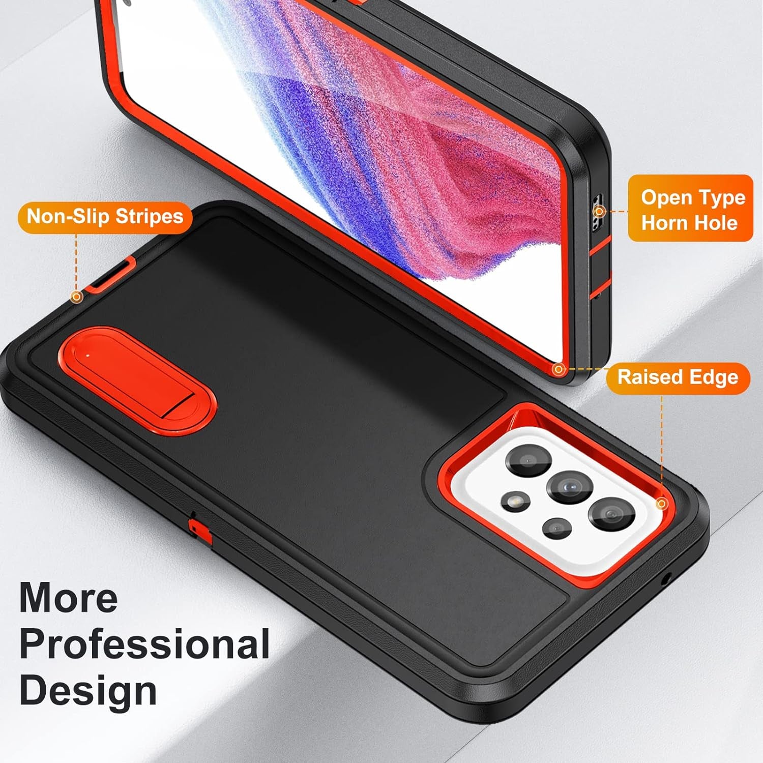 Idweel Galaxy A53 5G Case with Build-In Kickstand(2022), Heavy Duty Protection Shockproof Anti-Scratch Rugged Slim Fit Protective Durable Case Hard Cover for Samsung Galaxcy A53 5G 6.5",Black/Orange  IDweel   